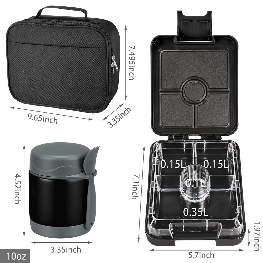 Bento Lunch Box Set for Kids with 10oz Soup Thermo, Leak-Proof Lunch Containers with 4 Compartment, Kids Thermo Hot Food Jar and Insulated Lunch Bag for Kid to School,BPA-Free(Basketball)