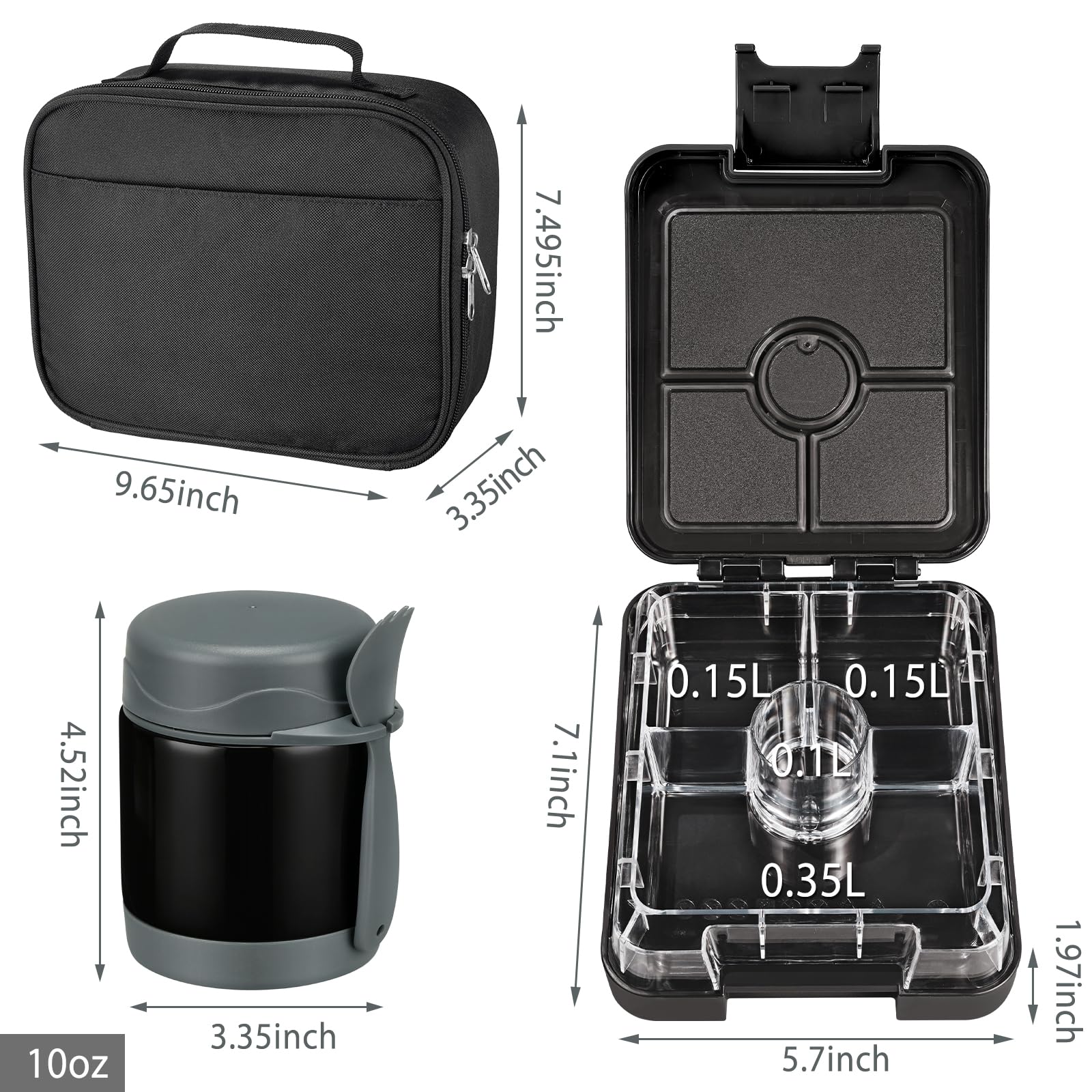 Bento Lunch Box Set for Kids with 10oz Soup Thermo, Leak-Proof Lunch Containers with 4 Compartment, Kids Thermo Hot Food Jar and Insulated Lunch Bag for Kid to School,BPA-Free(Basketball)