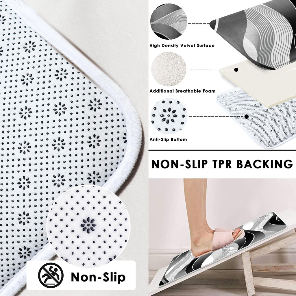 Beige Geometric Shower Curtain Set with Toilet Lid Cover and Non-Slip Rugs for Bathroom, Black Grey White Checkered 4 Pcs Shower Curtain, Modern Abstract Bathroom Set with 12 Hooks