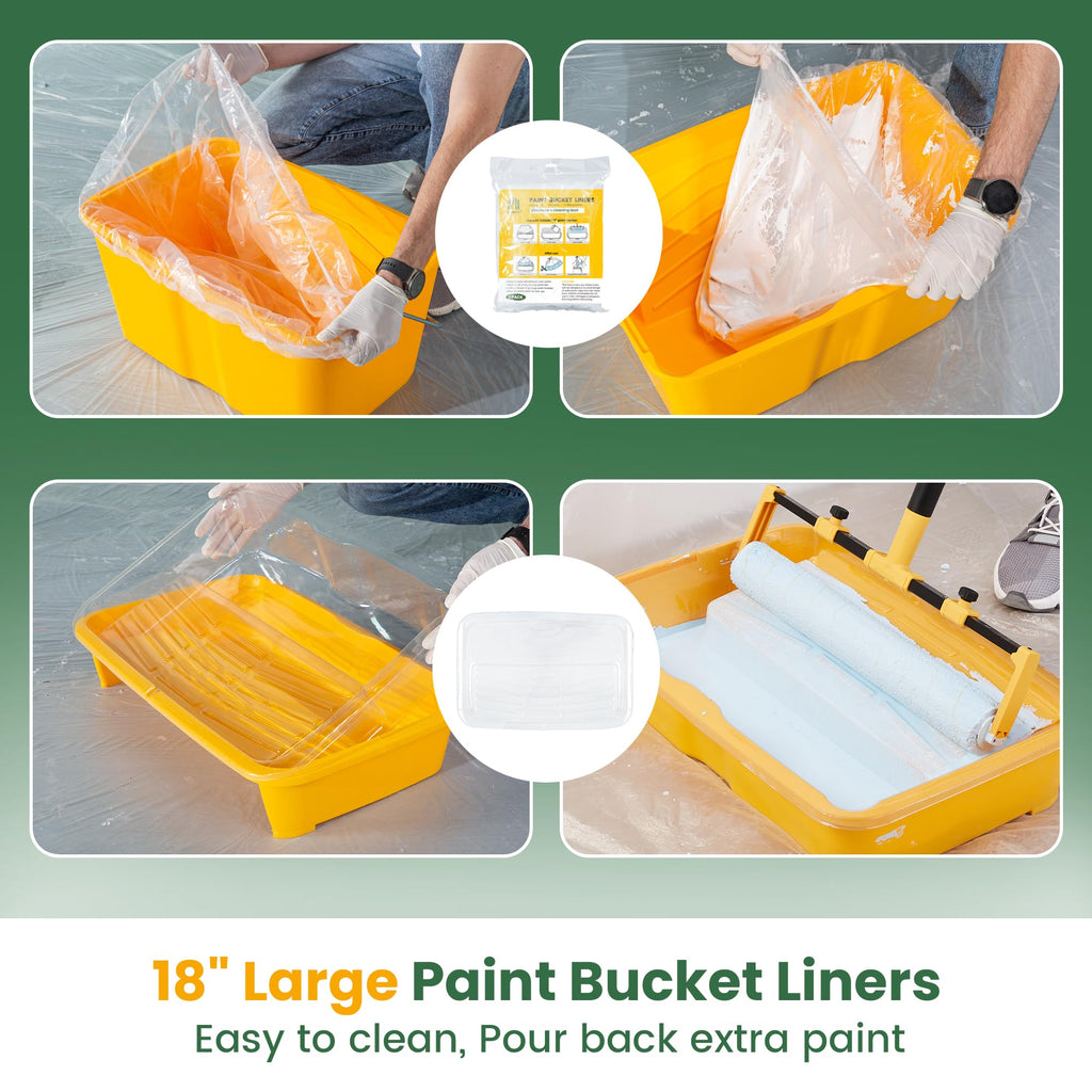 VOOMEY 18 Inch Paint Tray Liner, Plastic Paint Bucket Inner Liner Bags for Paint Roller Kit, 5pcs,Disposable for Quick Cleanup