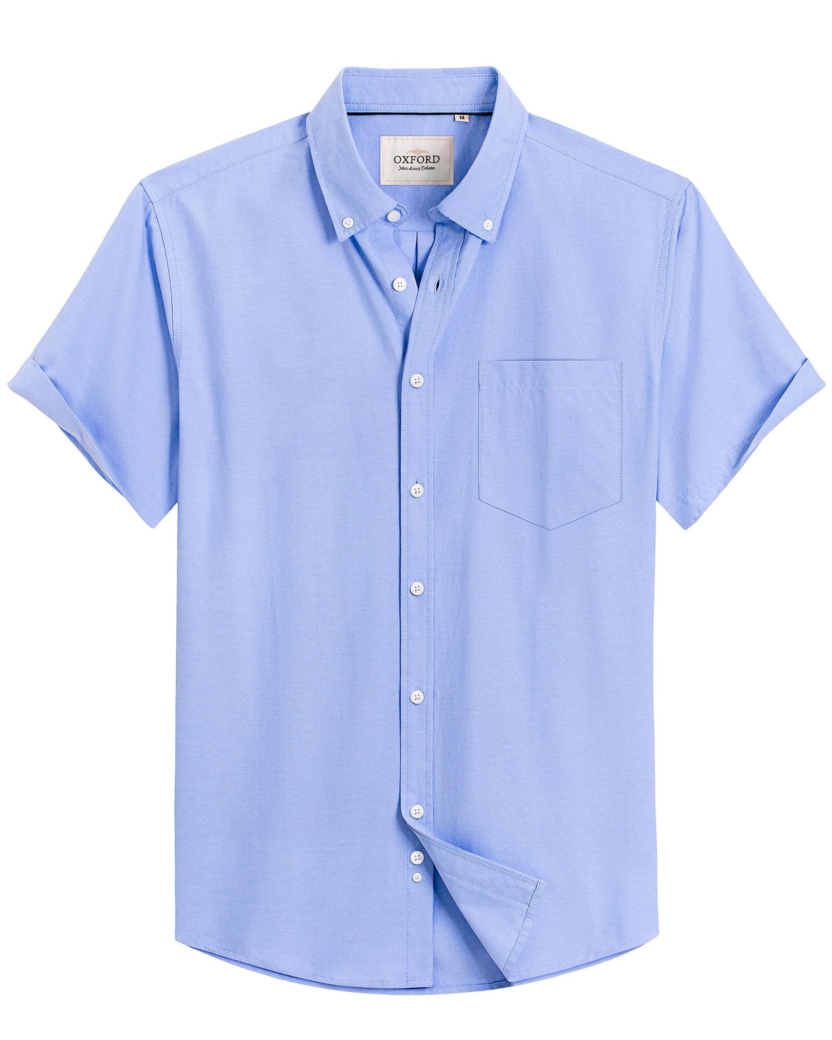 Alimens & Gentle Men's Short Sleeve Oxford Shirt Regular Fit Button Down Collar Shirts with Pocket