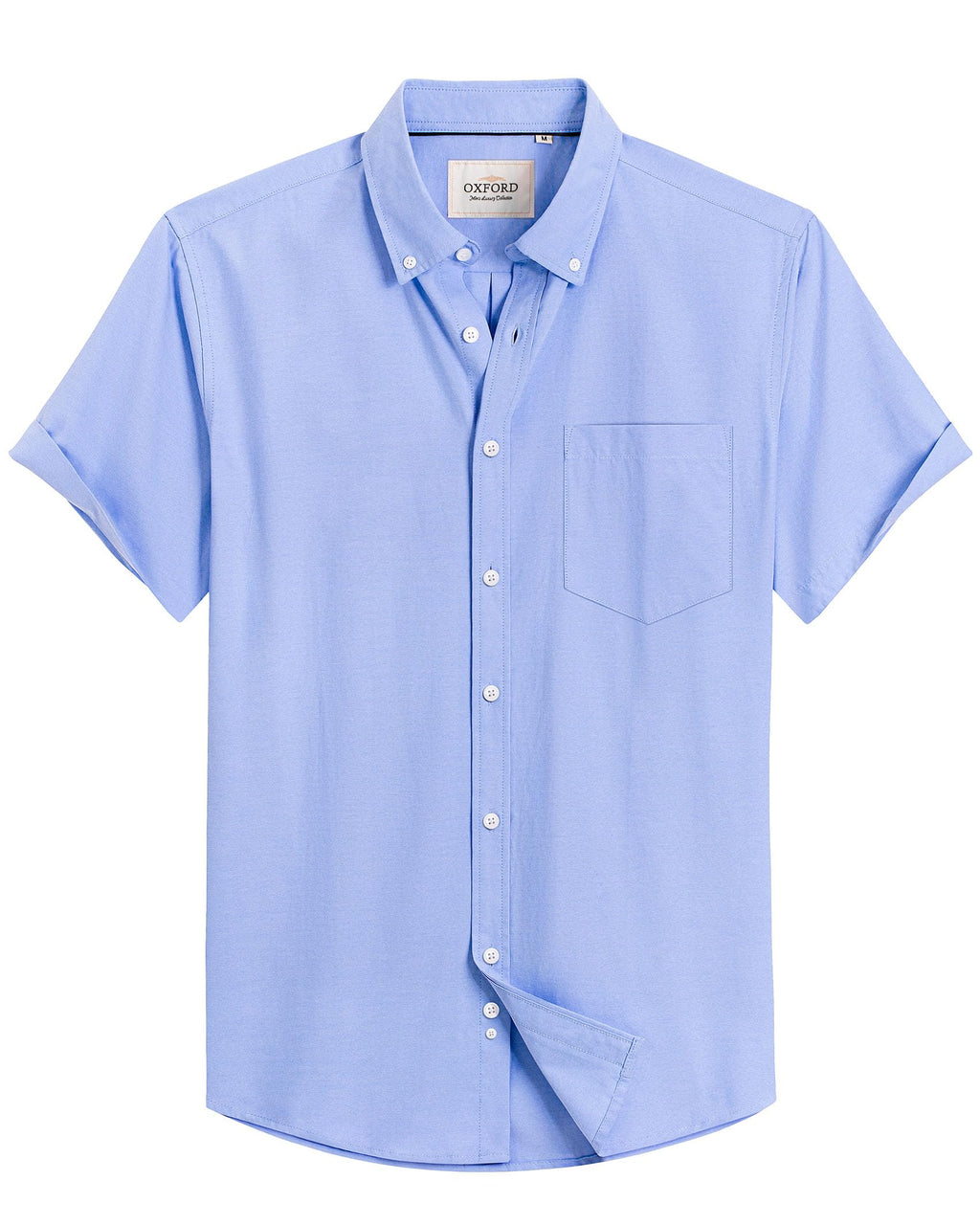 Alimens & Gentle Men's Short Sleeve Oxford Shirt Regular Fit Button Down Collar Shirts with Pocket