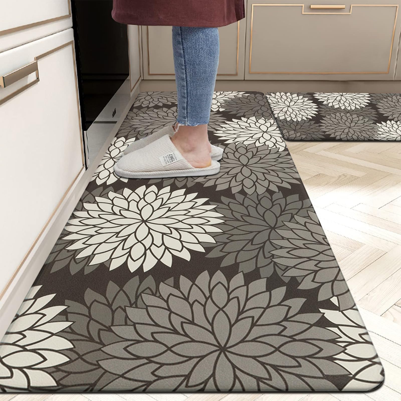 HEBE Anti Fatigue Kitchen Rugs Sets of 2, Non Slip Kitchen Mats for Floor, Waterproof Cushioned Comfort Standing Carpet for Kitchen Sink, Home Office, Laundry Room