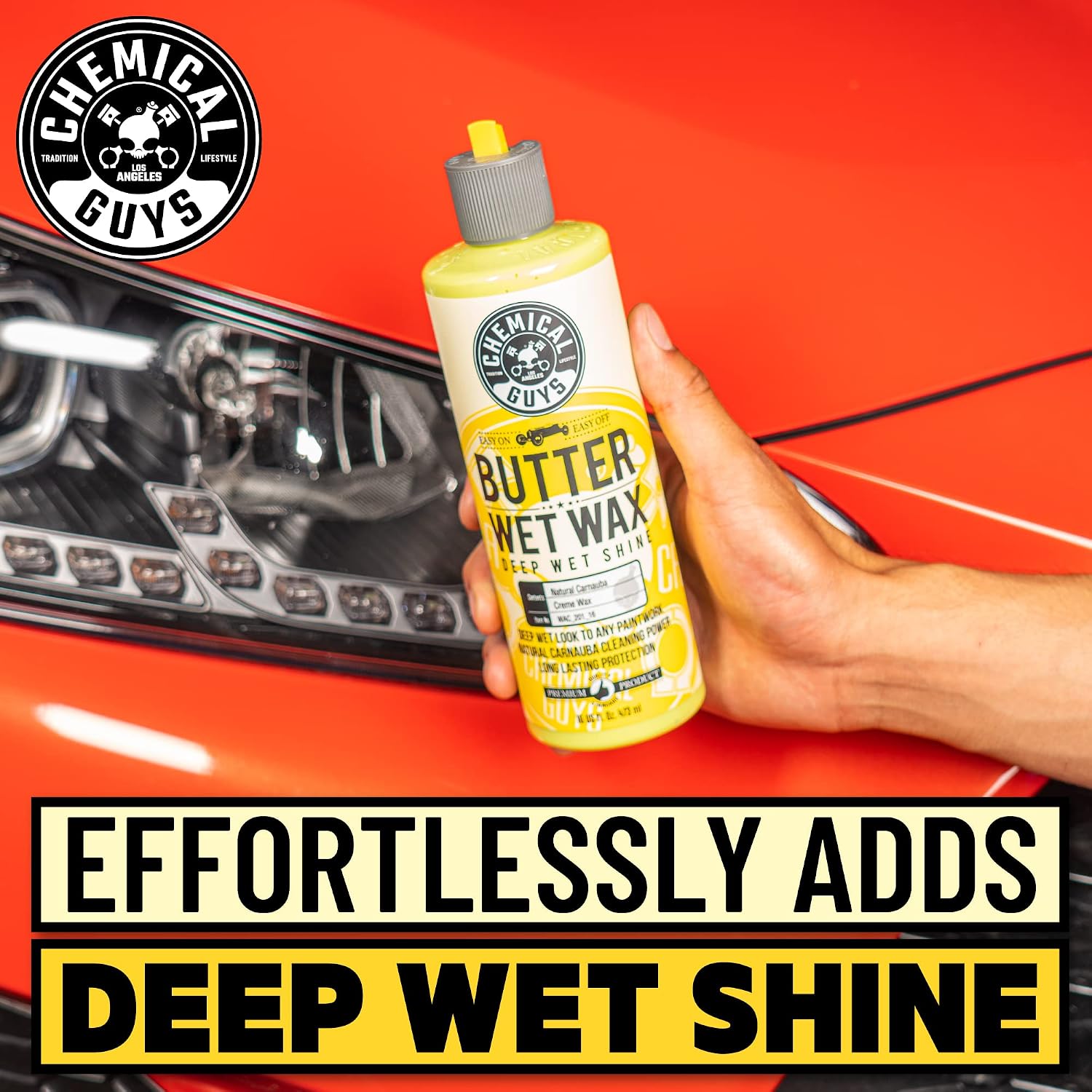 Chemical Guys Butter Wet Wax - Deep Wet Shine Car Wax for Cars, Trucks, SUVs, RVs, and More, Easy On/Off Liquid Formula, Banana Scent - 16 fl oz