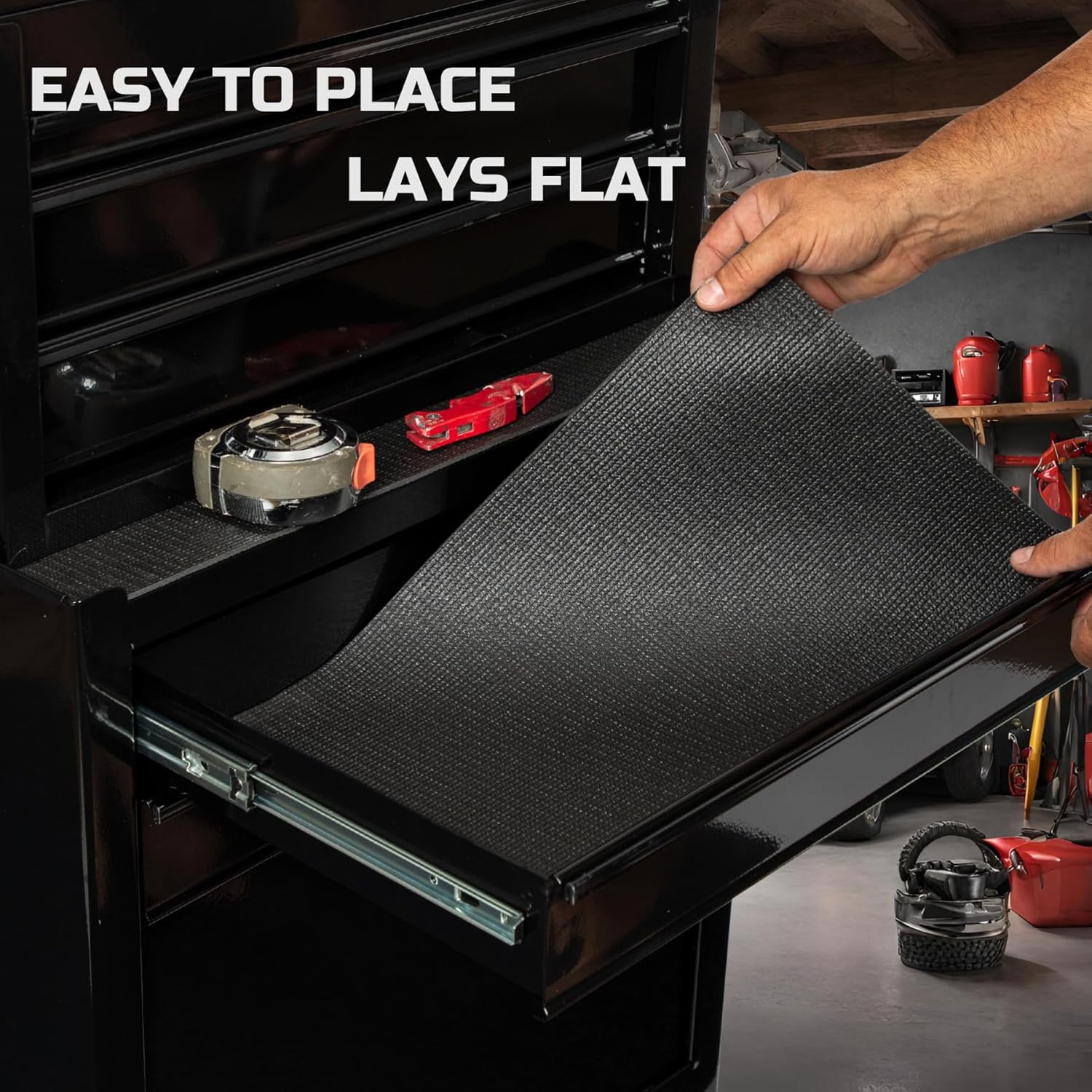 ONREVA Tool Box Liner 24 inch Wide x 24 Ft Large, Toolbox Drawer Liners, Heavy Duty Shelf Rubber Mat, Non Slip Pad Organizer for Rolling Tool Chest Drawers, Cabinet, Workbench, Black