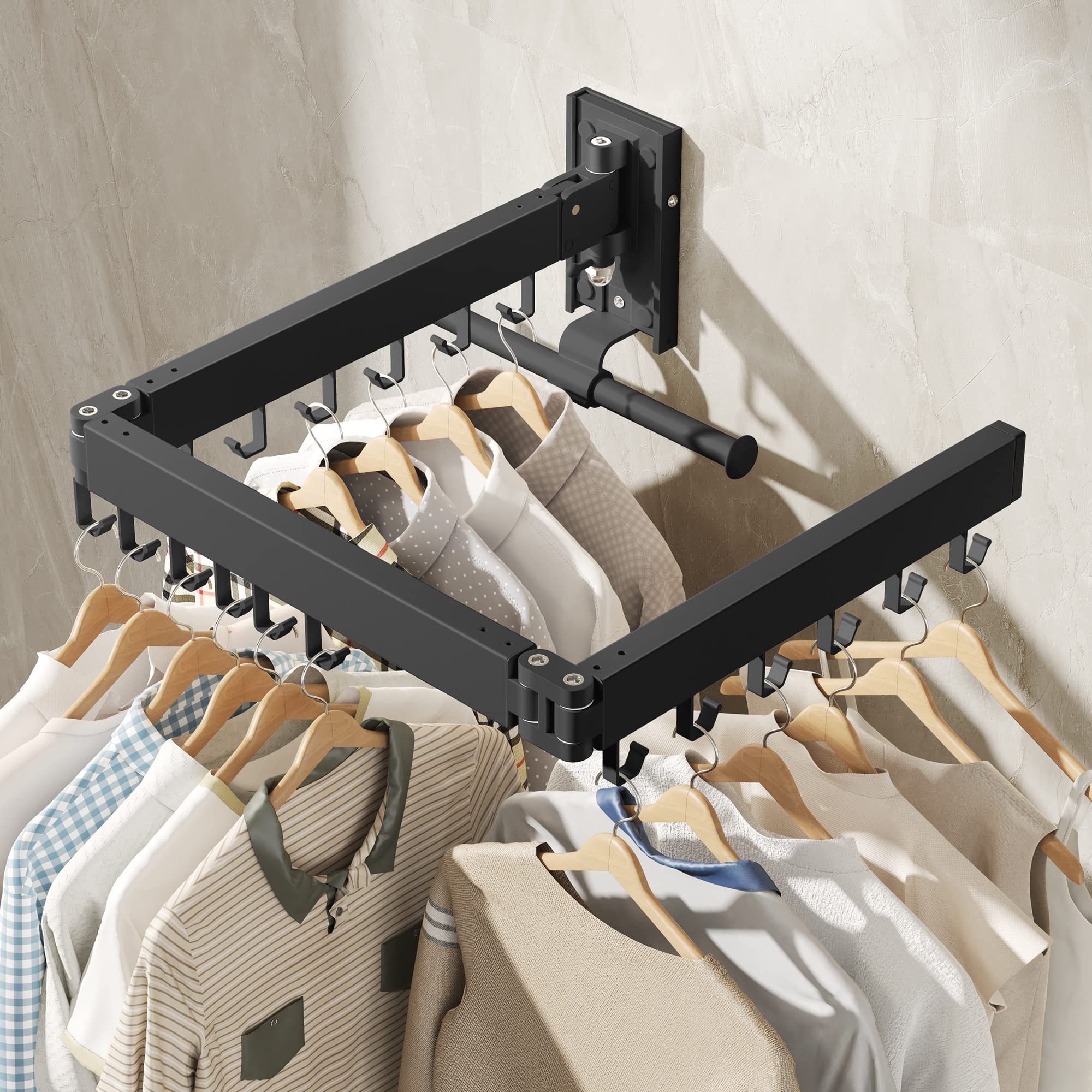 BOQORAD Clothes Drying Rack,Drying Rack Clothing,Luandry Drying Rack,Clothes Hanger Rack,Wall Mounted Luandry Rack,Folding Retractable,Frosted Stone Black Classic,ms-01