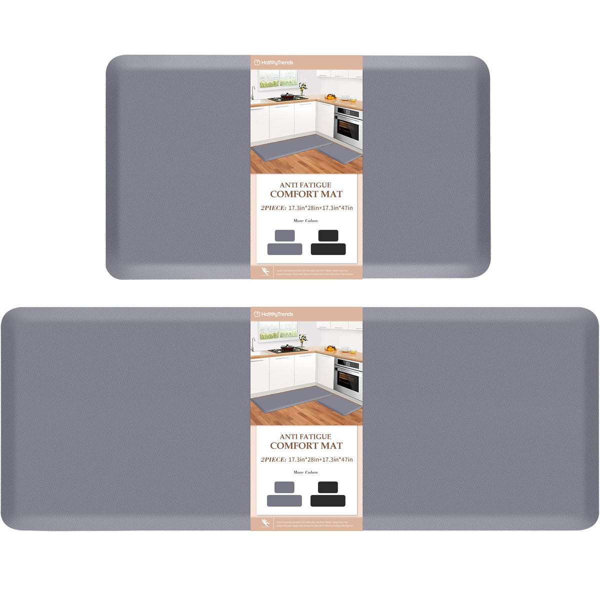 HappyTrends 2 PCS Kitchen Mat Cushioned Anti-Fatigue Floor Mat, Heavy Duty Ergonomic Comfort Foam Standing Mat, Waterproof Non-Slip Kitchen Rugs for Home, Office, Laundry,Black