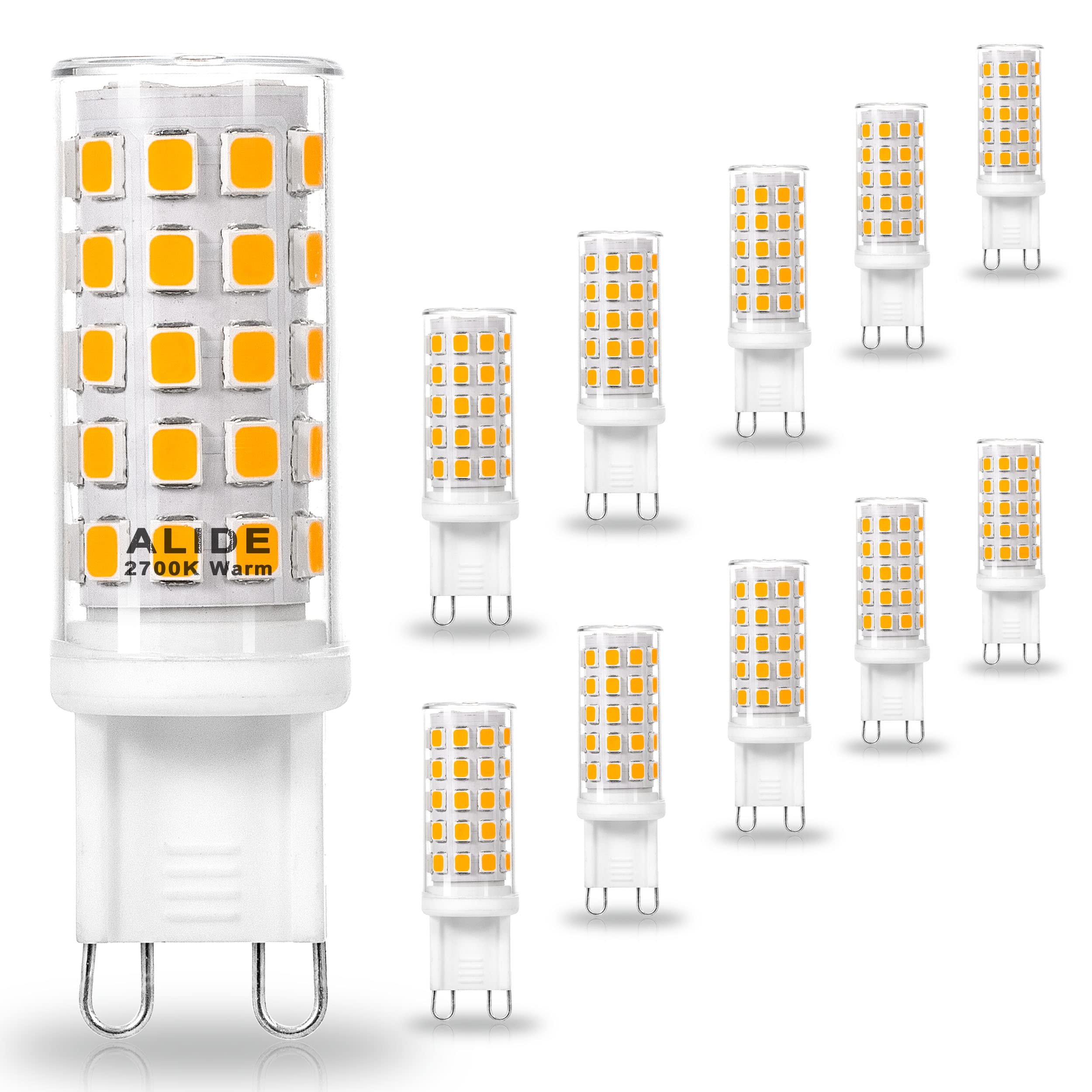 ALIDE G9 Led Bulbs Dimmable 3W Replace 20W 25W 30W Halogen Equivalent,2700K Soft Warm White, AC120V G9 Clear T4 Bi-pin Led Bulbs for Chandelier Pendant Wall Home Lighting,300LM,360 Deg,10Pack