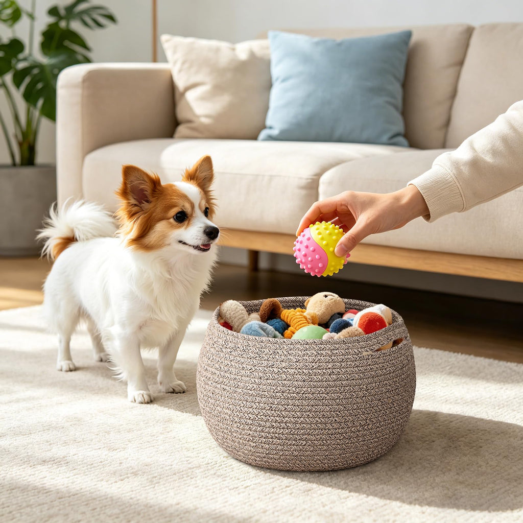 Goodpick Small Rope Storage Basket, Black Round Baskets for Socks, Dog Toys, Towels, Cute Baby Basket for Living Room, Bedroom, Nursery, Towel Baskets for Bathroom, 10 x 8.3 inches