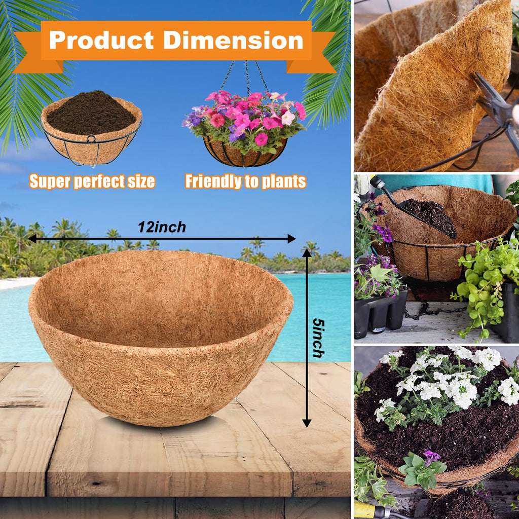 Riare 2 Pack 12 Inch Round Coco Liners Replacement, 100% Natural Coconut Coir Liners for Hanging Baskets, Garden Flower Vegetables Planter Pot, Window Box, Fence, Decks
