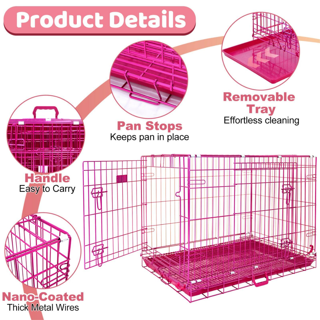 HOMEY PET 24" Gold Color Folding Design Dog Crate Puppy Ertra Small Breed Dog Kennels with Removable Floor Grid and Pull Out Tray, Dog Cage Copper Gold Finish