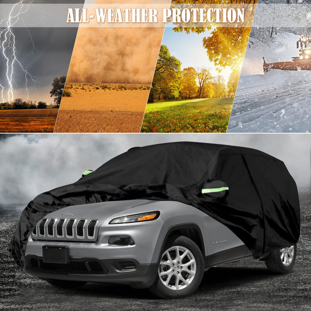 Waterproof Car Cover Replace for 1993-2010 Jeep Grand Cherokee, 6 Layers All Weather Car Cover with Zipper Door & Windproof Bands for Snow Rain Dust Protection