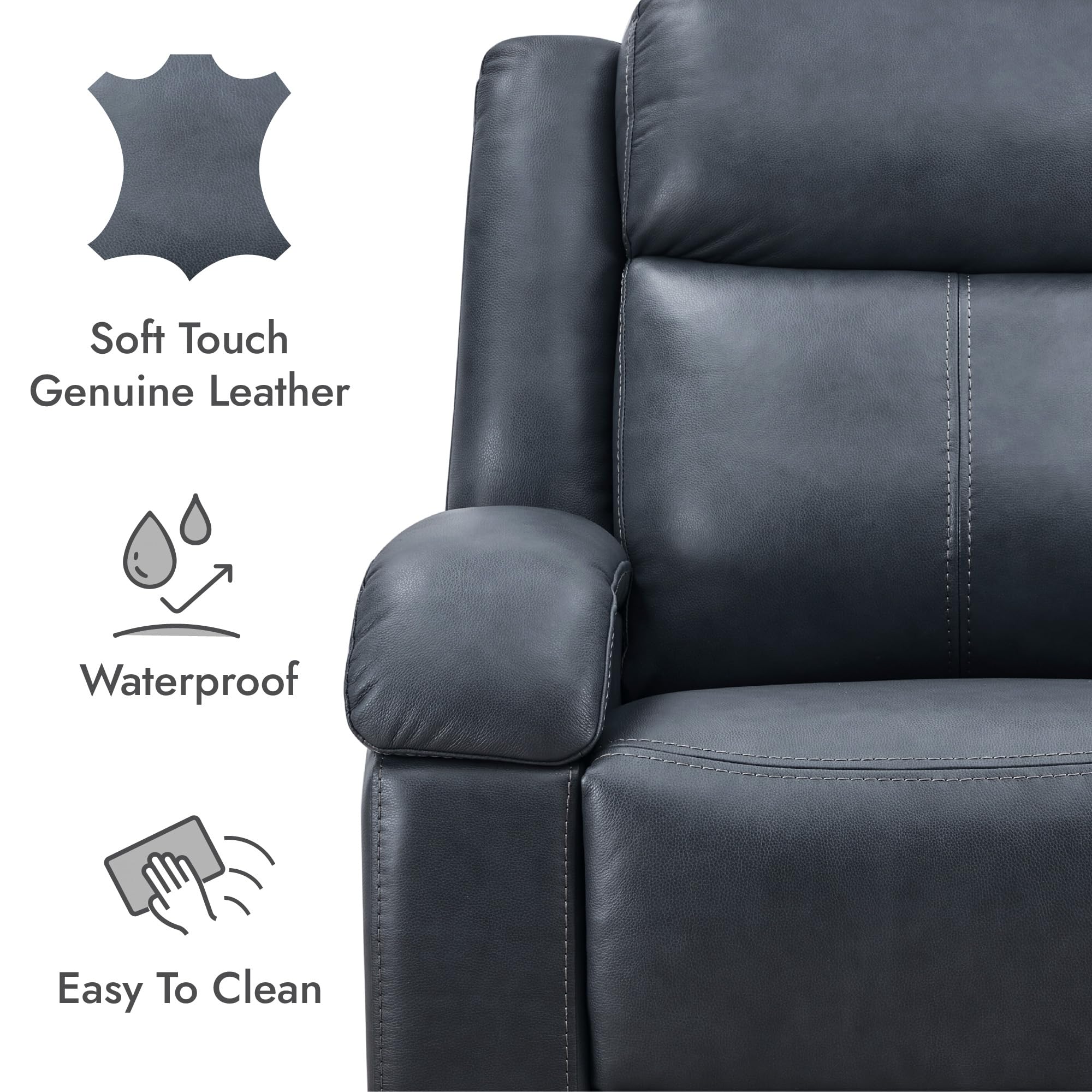 Watson & Whitely Genuine Leather Power Recliner Chairs for Adults, Wall Hugger RV Recliner with Power Headrest & Charging Ports, Electric Recliner Sofa Chair for Living Room, Black