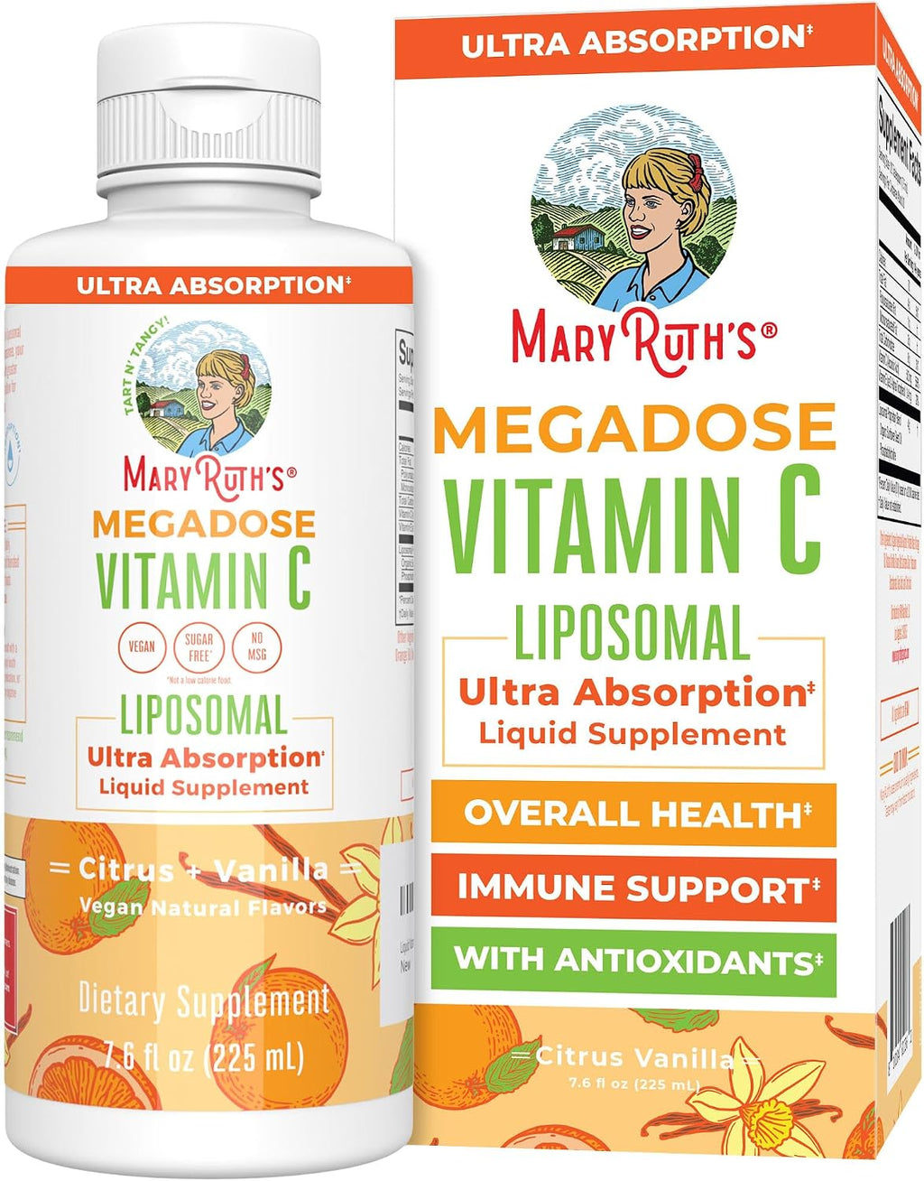 MaryRuth's Megadose Liquid Vitamin C Liposomal | 500 mg Vitamin C | Ultra Absorption | Immunity Supplement | Antioxidant | Collagen Formation | Vegan | Gluten Free | Sugar Free | 7.6 Oz | 30 Servings