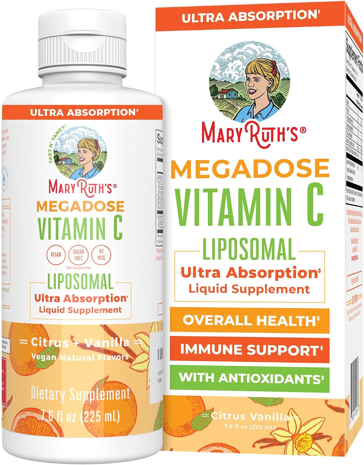 MaryRuth's Megadose Liquid Vitamin C Liposomal | 500 mg Vitamin C | Ultra Absorption | Immunity Supplement | Antioxidant | Collagen Formation | Vegan | Gluten Free | Sugar Free | 7.6 Oz | 30 Servings