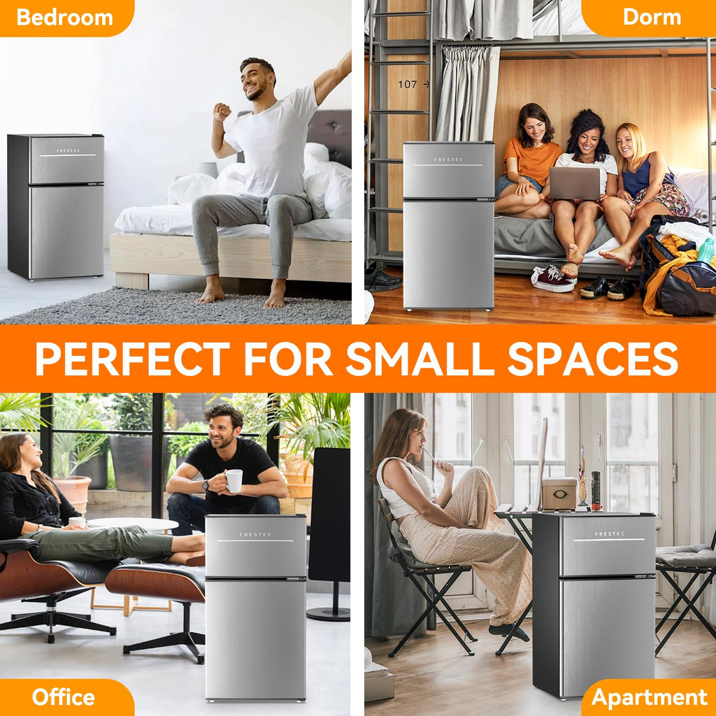 Mini Fridge with Freezer 3.2 Cu.Ft. 2 Door Refrigerator and Freezer Small Fridge for Bedroom Home Office Dorm, Small Drink Chiller, 37 dB Low Noise, Black