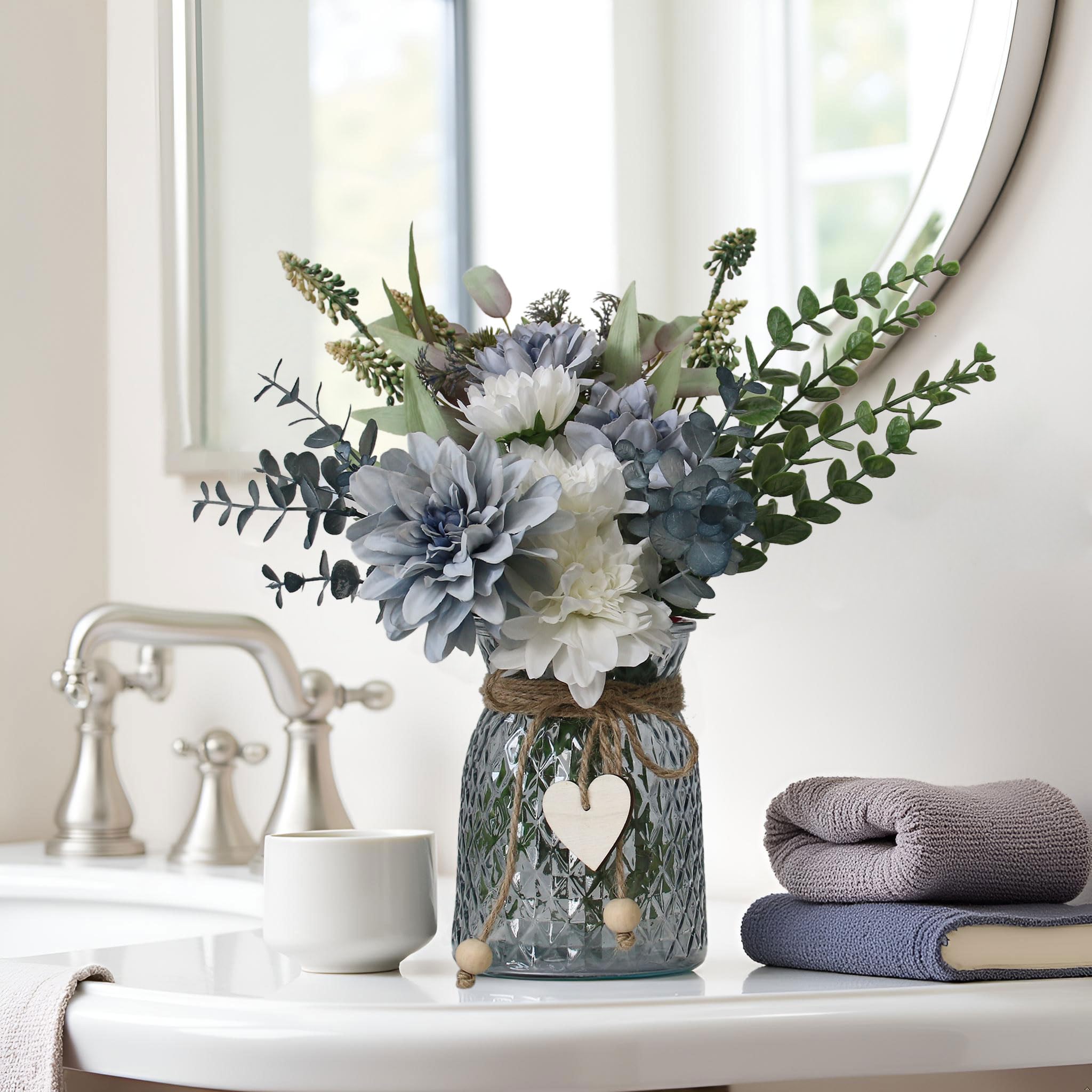 Leftover Fake Flowers in Vase,Faux Flowers in Vase,Table Centerpieces for Dining Room,Flower Centerpieces for Tables,Artificial Flowers,Kitchen Decor,Coffee Table Decor