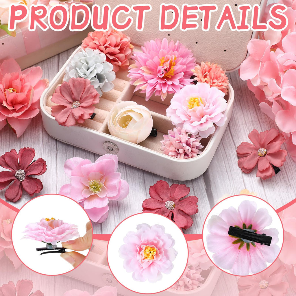 BBTO Flower Hair Clip Rose Hair Clips Barrettes for Women Flower Accessories Boho Bride Claw Clip Hairpin Brooch Pin Headpiece for Wedding(Beige Orange Series,21 Pcs)