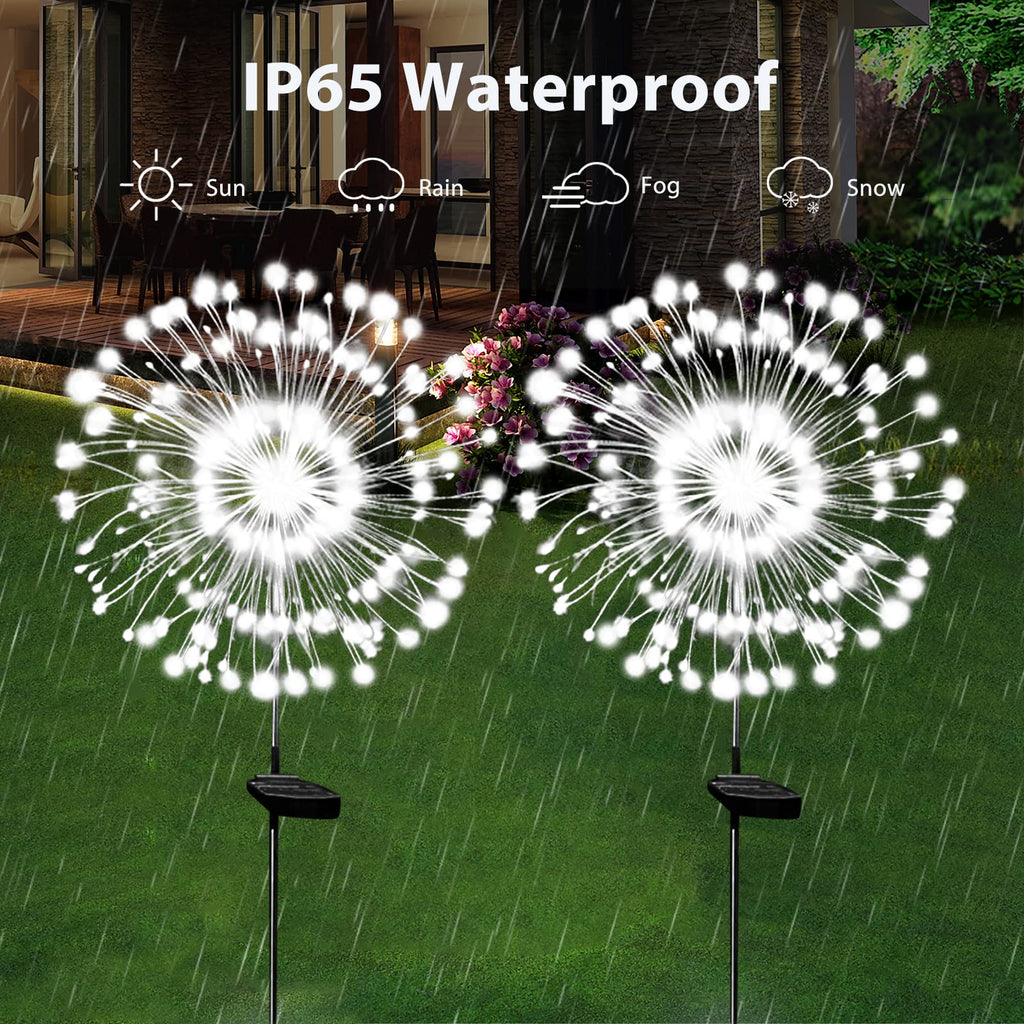 Solar Garden Firework Lights Outdoor Waterproof, 2 Pack Solar Powered Art Stake Twinkle Lighting for Outside Decor, 120 LED Sparklers String Lights for Yard Pathway Decorations(White)