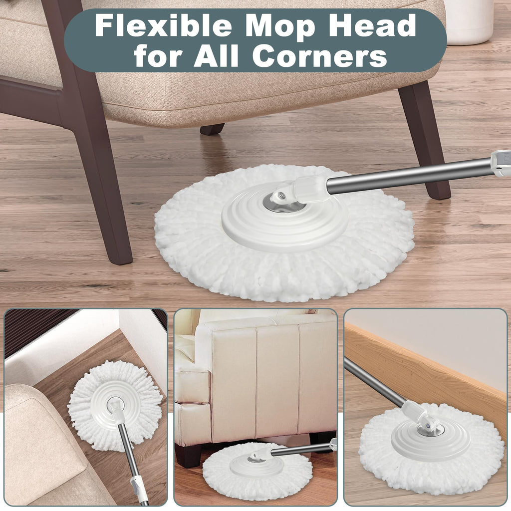 Dual Compartment Spin Mop and Bucket, Mop and Bucket with Wringer Set,360°Rotating Spinning Mopping for Floor Cleaning with 6 Microfiber Replacement Heads, 61" Extended Handle, 2X Wheel - Deep Green
