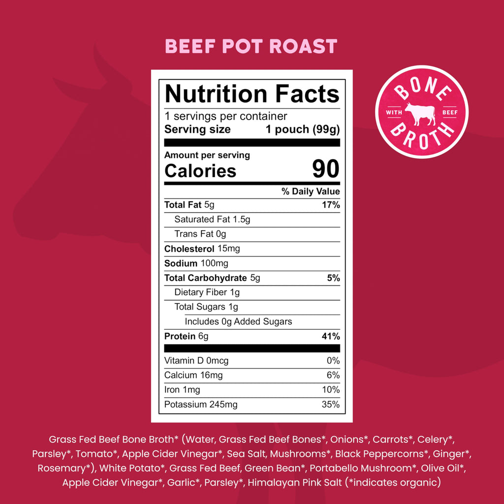 Serenity Kids Bone Broth Puree Made With Organic Veggies | Clean Label Project Purity Award Certified | 3.5 Ounce BPA-Free Pouch | Grass Fed Beef Pot Roast | 1 Count