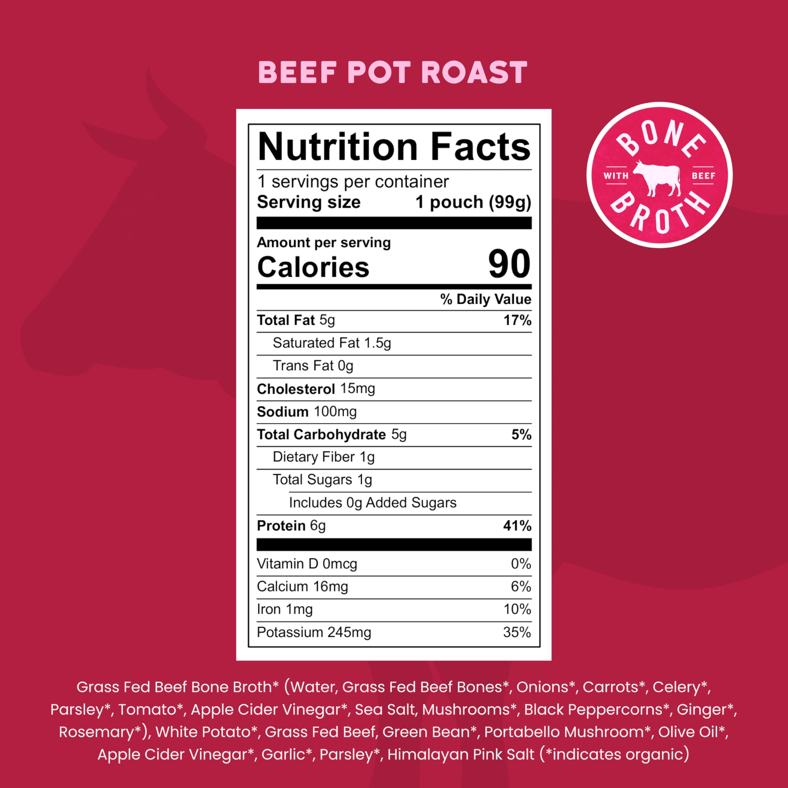 Serenity Kids Bone Broth Puree Made With Organic Veggies | Clean Label Project Purity Award Certified | 3.5 Ounce BPA-Free Pouch | Grass Fed Beef Pot Roast | 1 Count