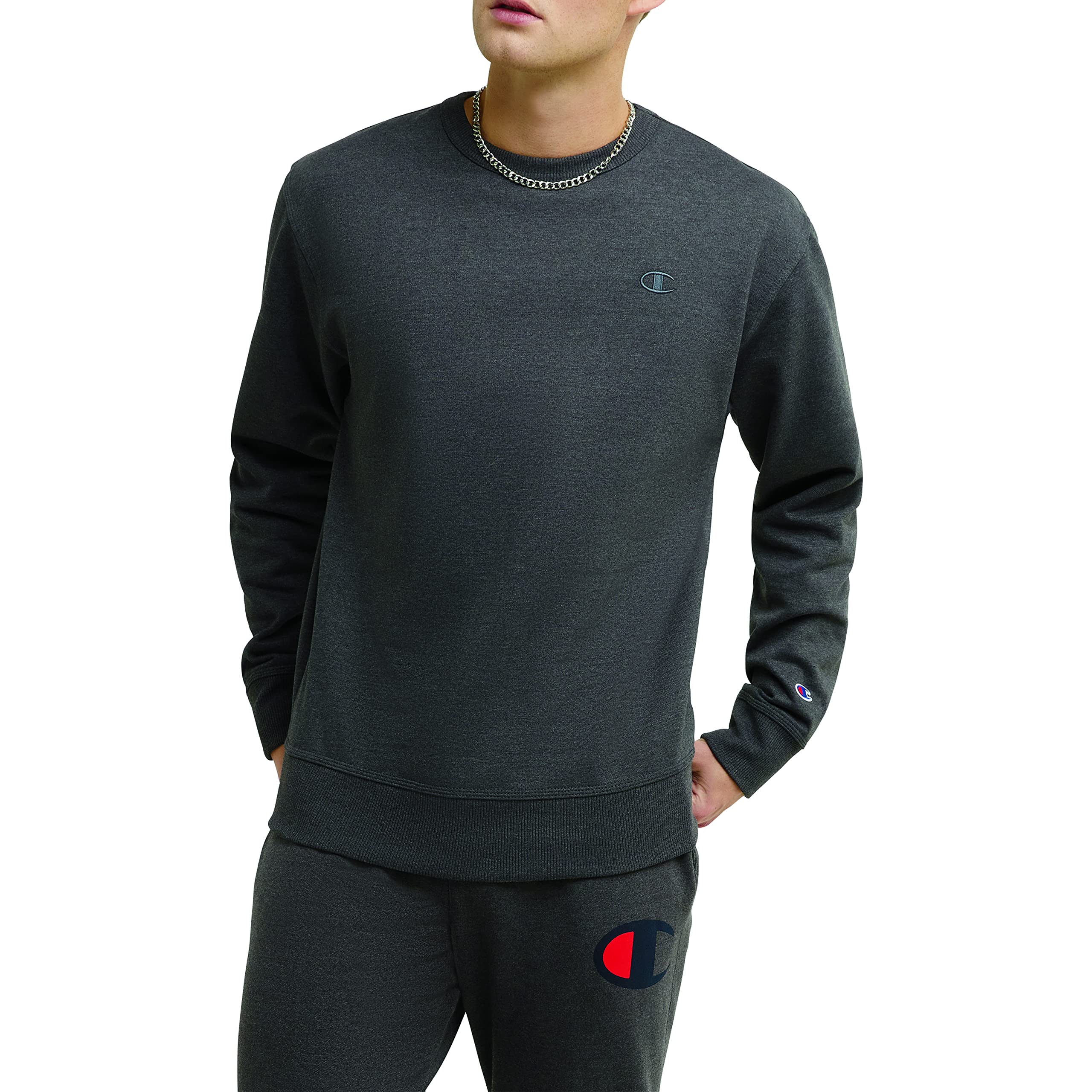 Champion Men's Men's Crewneck Fleece Sweatshirt, Standard Fit, Midweight, C Logo, Available in Regular and Big & Tall