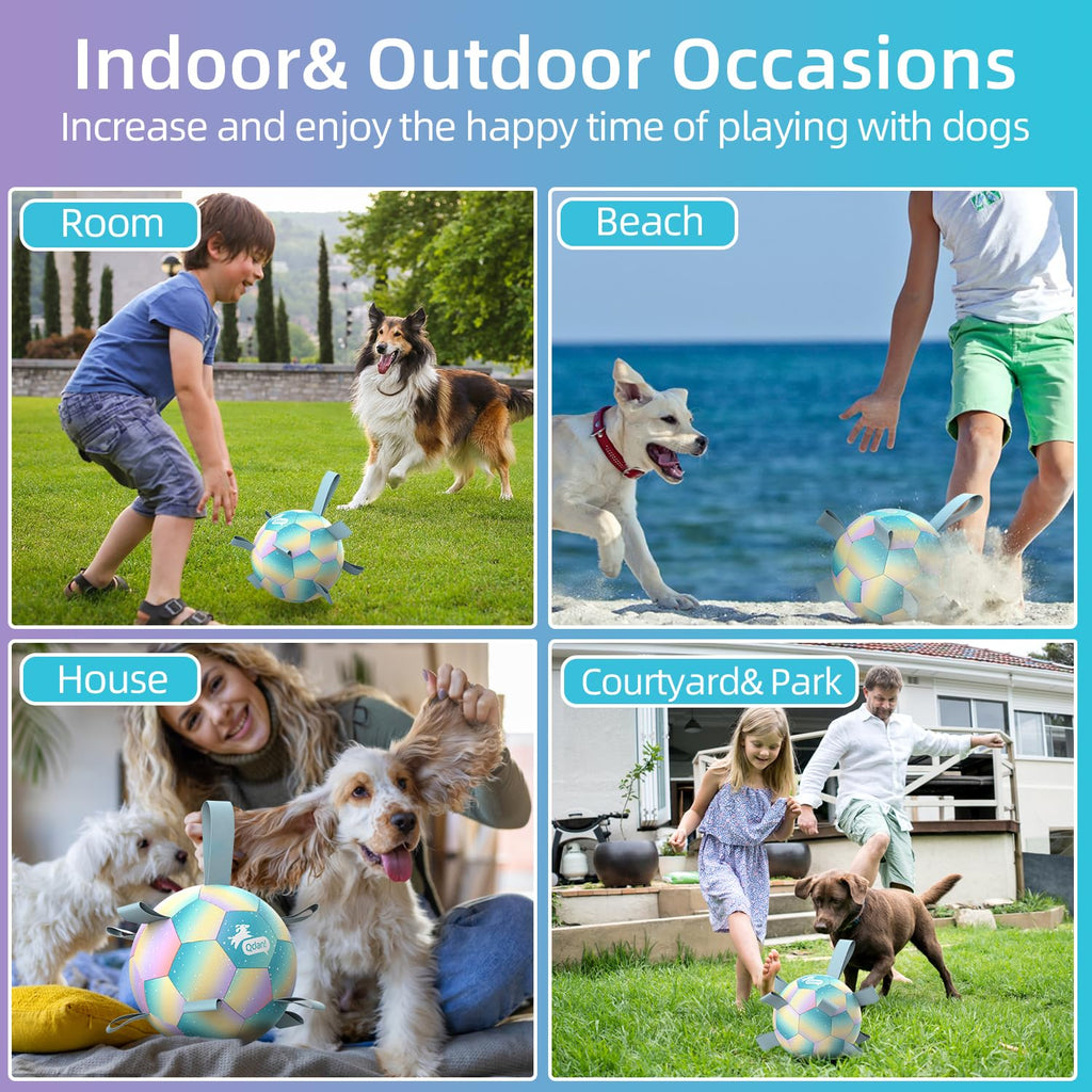 QDAN Dog Toys Soccer Ball with Straps, Durable Dog Balls for Tug of War, Puppy Birthday Gifts, Dogs Water Toy Small Dogs-Rainbow（5 Inch）