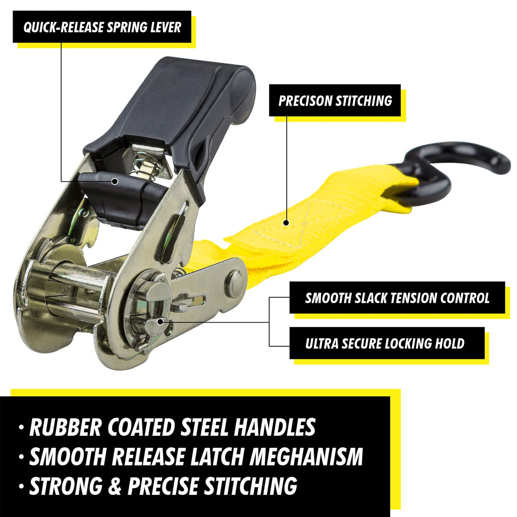 Cartman Ratchet Tie Down, 4Pk 15Ft, 500Lbs Load Cap/ 1500Lbs Break Strength, Cargo Straps for Moving Appliances, Lawn Equipment, Motorcycle in a Truck, with Carry Bag