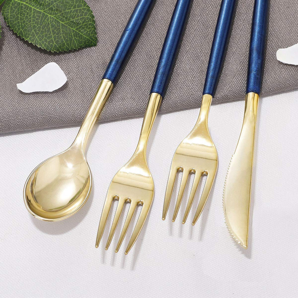 Supernal 102 Pcs Black and Gold Plastic Silverware Set,Heavy Duty Gold Disposable Cutlery for 34 Guests (34 Forks,34 Spoons,34 Knives),Elegant Plastic Flatware for Weddings,Parties & Upscale Events
