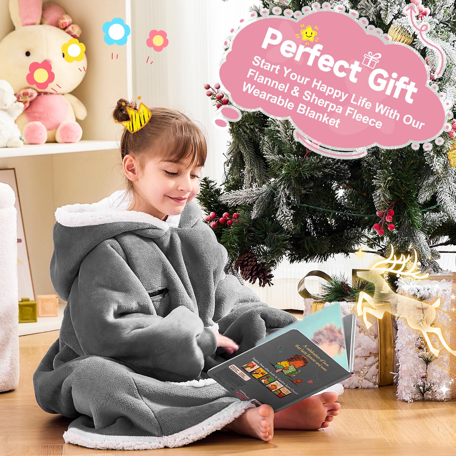 IFNOW Wearable Blanket Hoodie, Oversized Sherpa Fleece Hooded Sweatshirt with Eye Mask, Cozy and Giant Blanket Hoodie with Sleeves Extra Long for Adults Men Women, Black