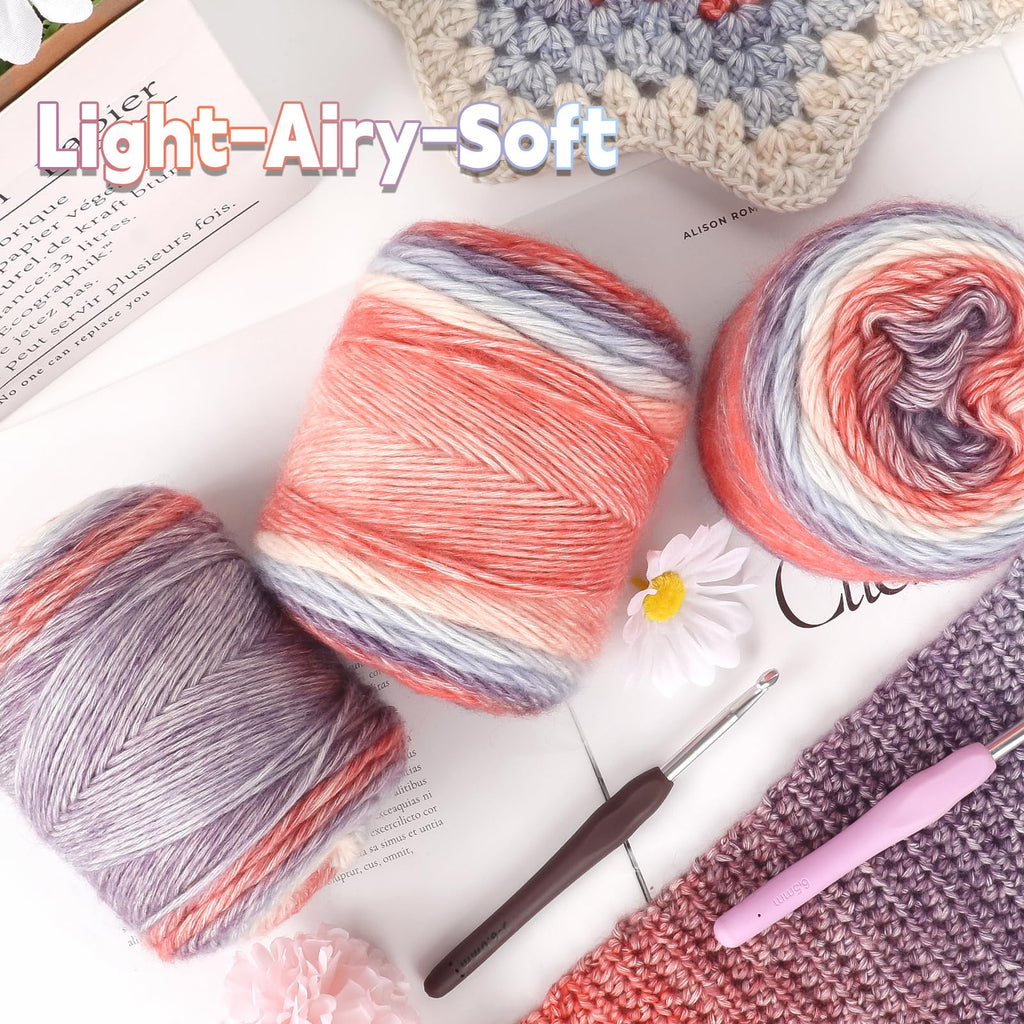 Katech Fairyland Yarn for Crocheting Knitting-Gradient Yarn Cake-4 Pack of 100g/3.52 oz-Soft DK Light Weight #3-60% Cotton 30% Acrylic 10% Wool-Perfect for Scarves, Shawls, Blankets and Garments(A)