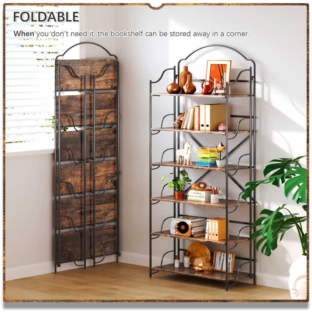 4NM No Assembly Folding Bookshelf, 3 Tiers Collapsible Book Shelves Open Industrial Foldable Storage Bookcase Shelf for Bedroom, Living Room, Home Office - Natural and White