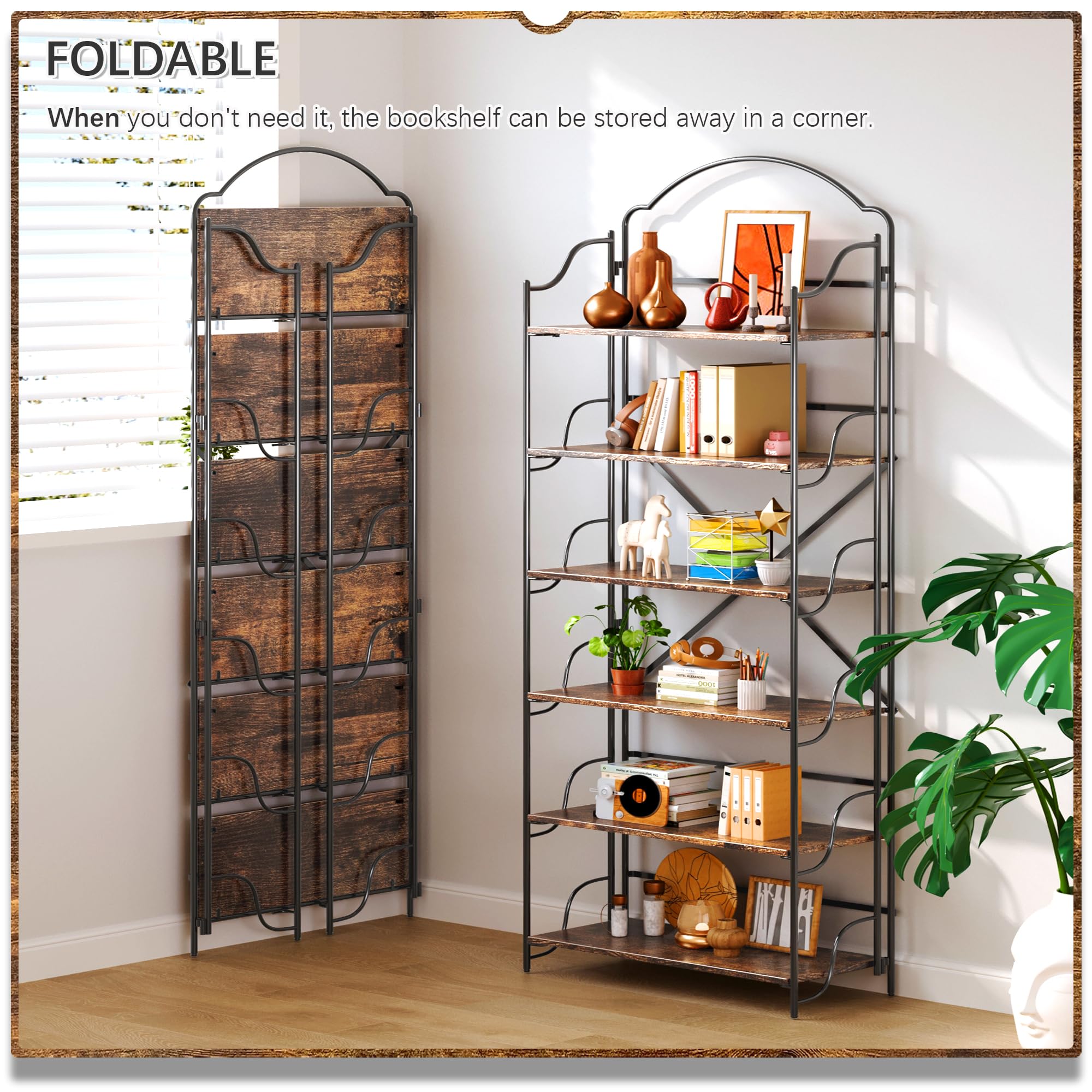 4NM No Assembly Folding Bookshelf, 3 Tiers Collapsible Book Shelves Open Industrial Foldable Storage Bookcase Shelf for Bedroom, Living Room, Home Office - Natural and White