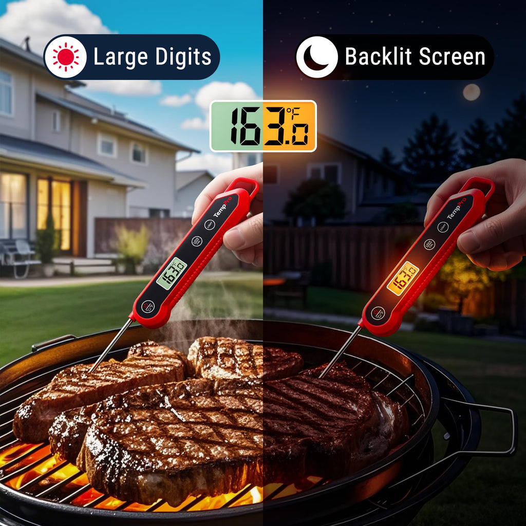 TempPro Digital Instant Read Meat Thermometer for Grilling, Waterproof Food Thermometer with Calibration Backlight Baking Bread Candy Thermometer Cooking Gift for Dad Husband (Previously ThermoPro)