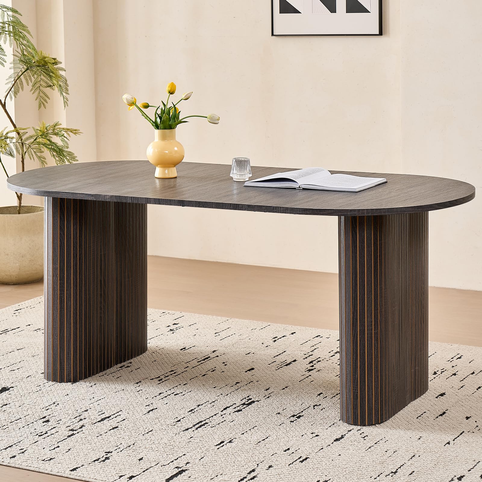 70.8" Oval Table for 4 6 Person, Modern Farmhouse Kitchen Dinner Table for Living Receiption Room, Black