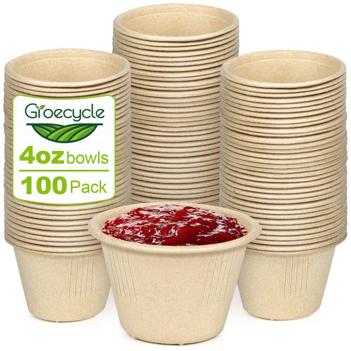 4 oz Small Paper Bowls, 100 Pack Compostable Bagasse Fiber Bowls, Microwavable for Condiments, Sauce, Ice Cream