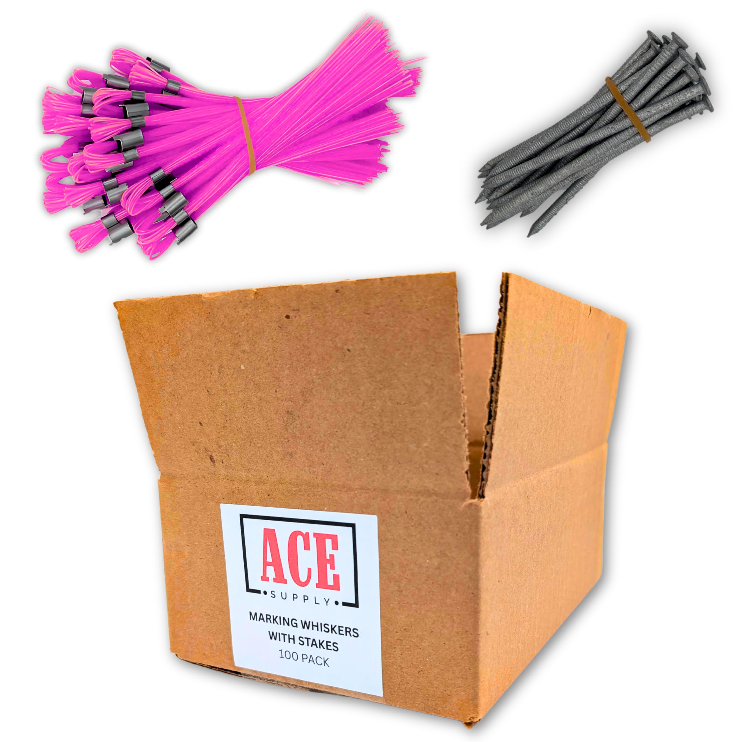 Blue Marking Whiskers With Stakes - 25 Pack - Durable Marking Whisker Set - Use Survey Whiskers As Ground Markers, Construction Markers, Or Trail Markers