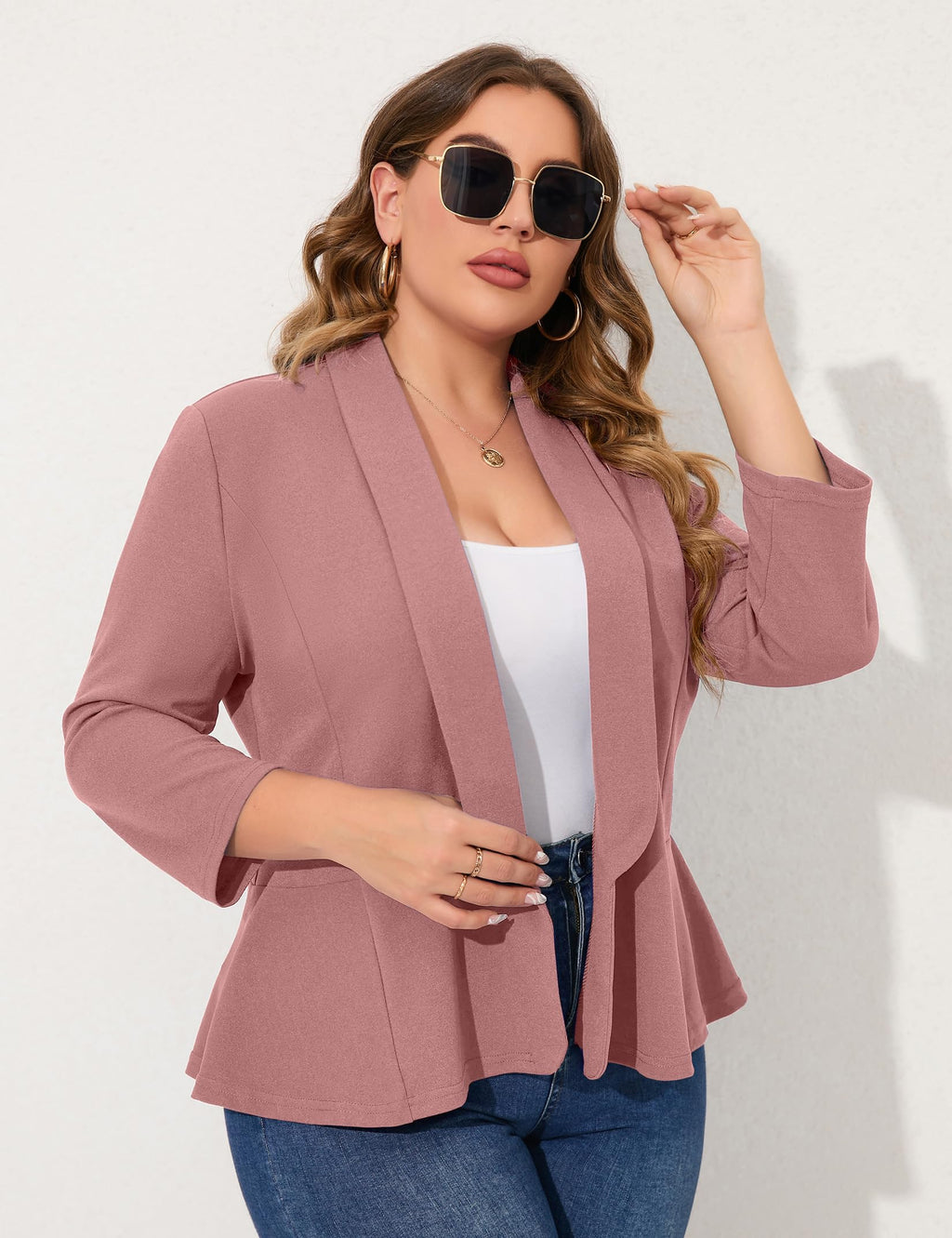 KOJOOIN Women Plus Size Casual Blazer Open Front Long Sleeve Work Office Cardigan Jackets