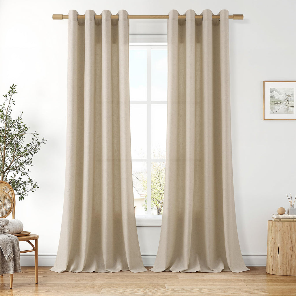 Aersas Black Bedroom Linen Curtains 63 Inch Length 2 Panel Privacy Energy Efficient Semi Sheer Black Linen Drapes for Living Room Modern Farmhouse Grommet Window Curtain for Nursery Office 52x63