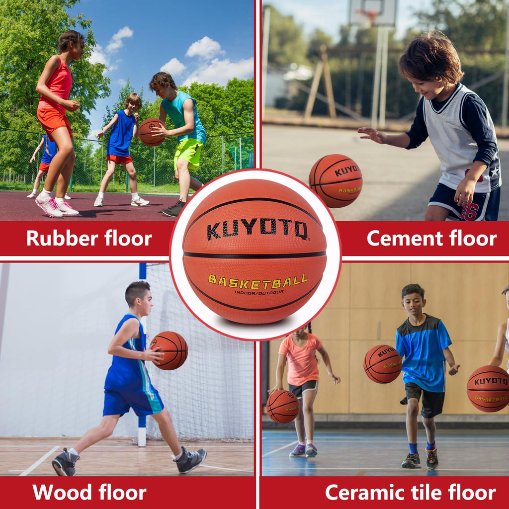 KUYOTQ Kids Youth Adult Size 3/4/5/6/7 (22/25.5/27.5/28.5/29.5") Basketball Premium Rubber or Faux Leather Basketball Indoor Outdoor Basketball for Boys Girls Womens Mens Basketball Gifts (Deflated)