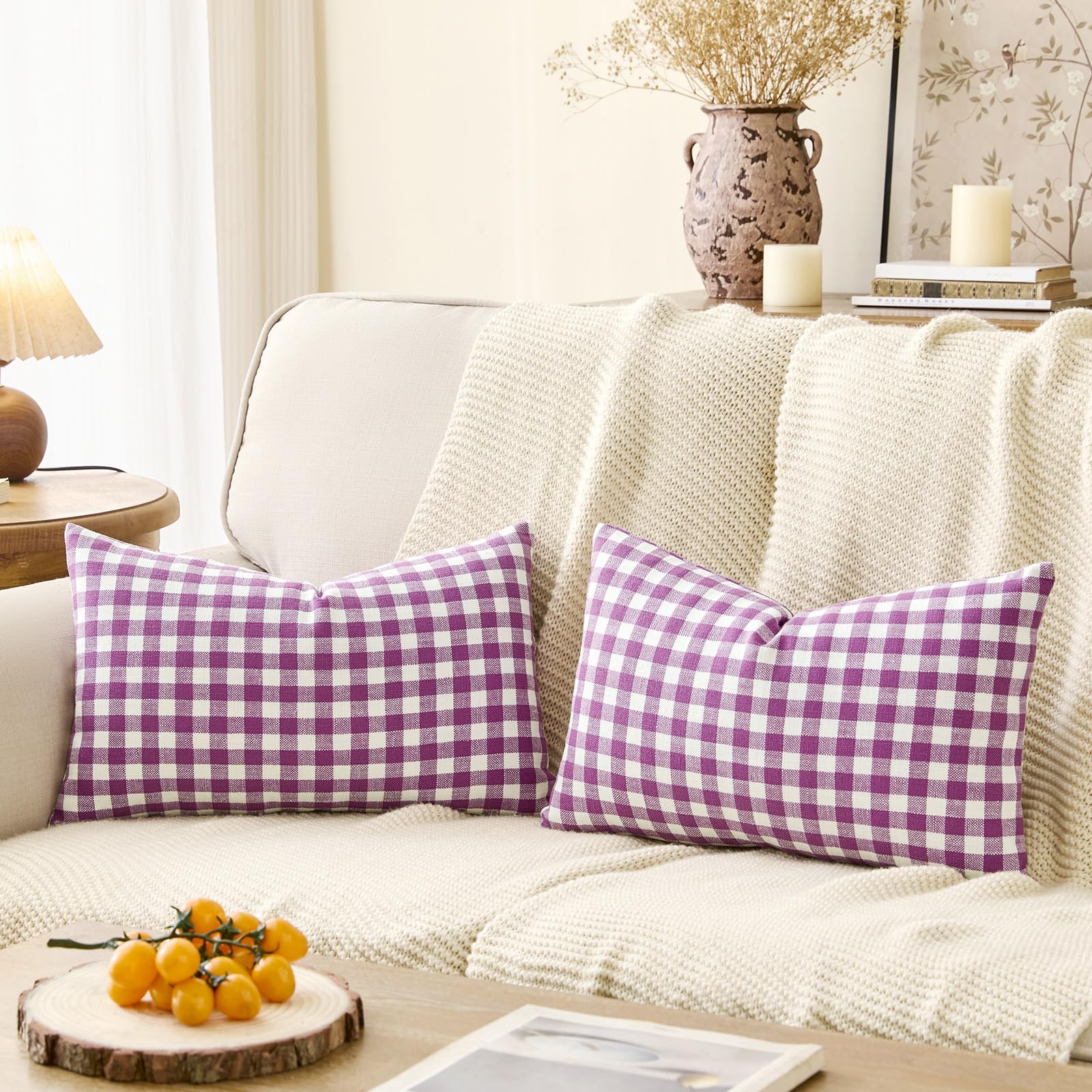 CARRIE HOME Black and White Buffalo Plaid Outdoor Pillow Covers 16x16 Set of 2, 16 x 16 Modern Farmhouse Decor Couch Pillows, Black White Winter Christmas Holiday Plaid Pillows (No Pillow Inserts)