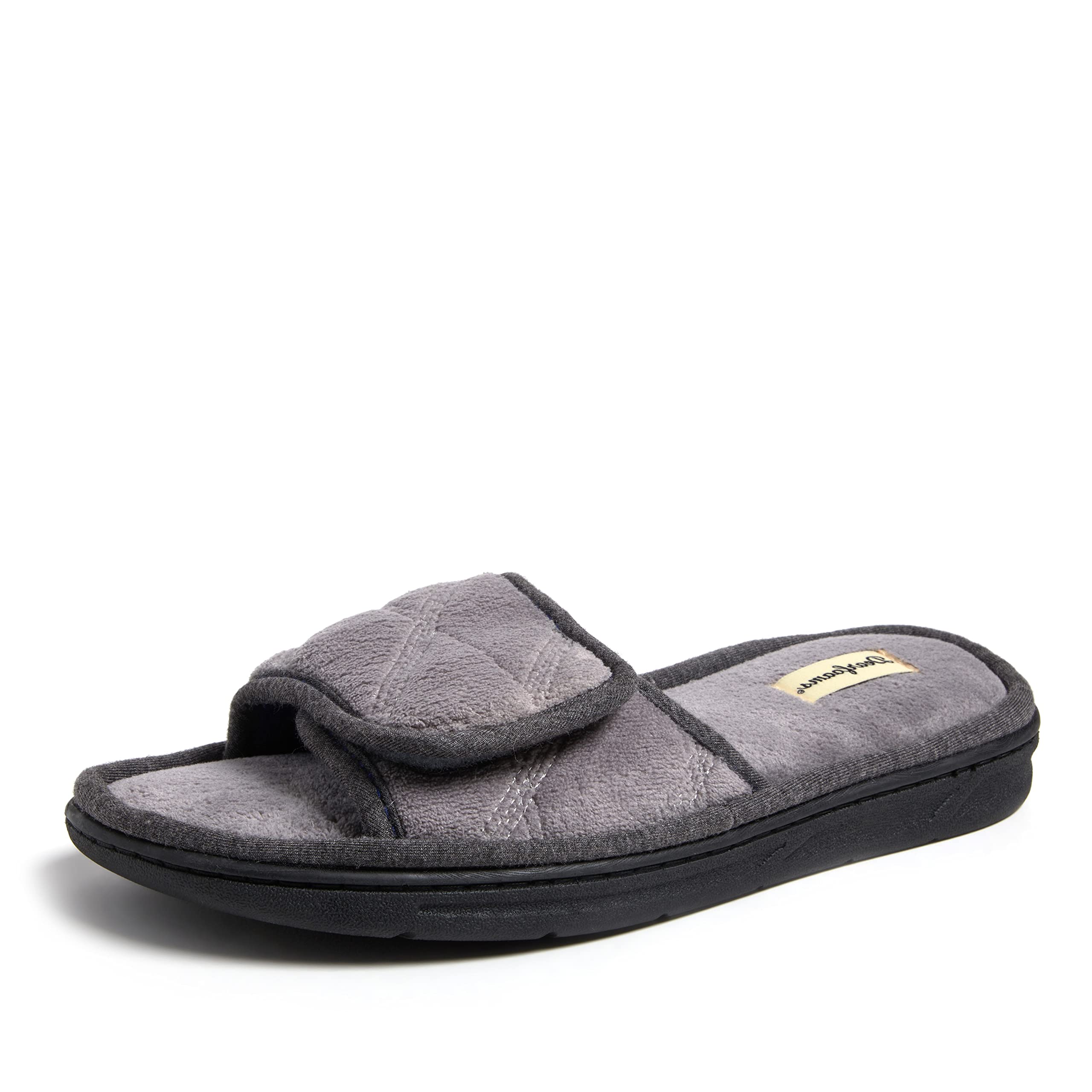 Dearfoams Men's Adjustable Indoor/Outdoor Memory Foam Machine Washable Summer Slide Slipper