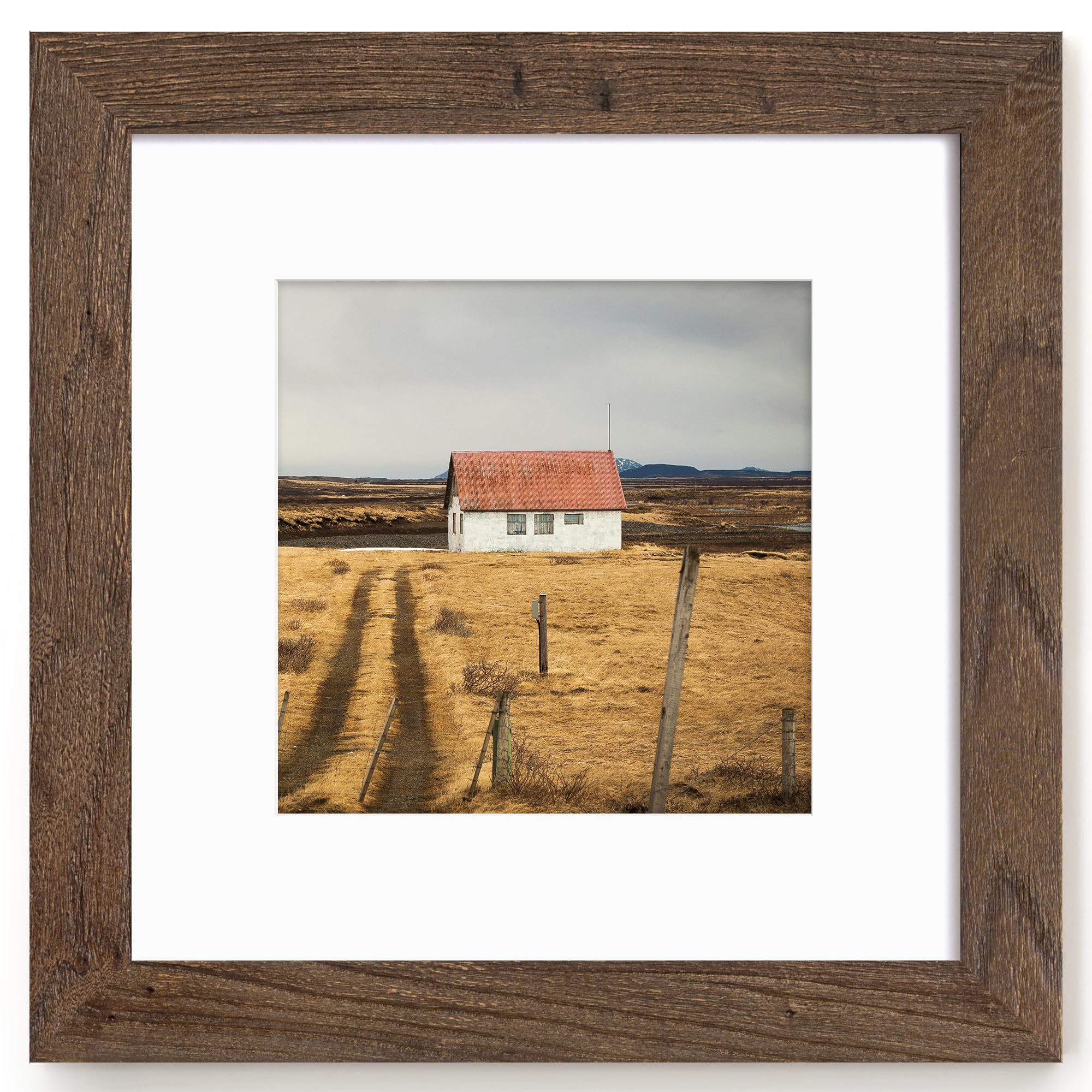 Fun Memories 5x7 Picture Frame with Mat for 4x6 Photo, Solid Elm Wood & Tempered Glass, Rustic Wall & Tabletop Display Frame, Grey, 1 Pack