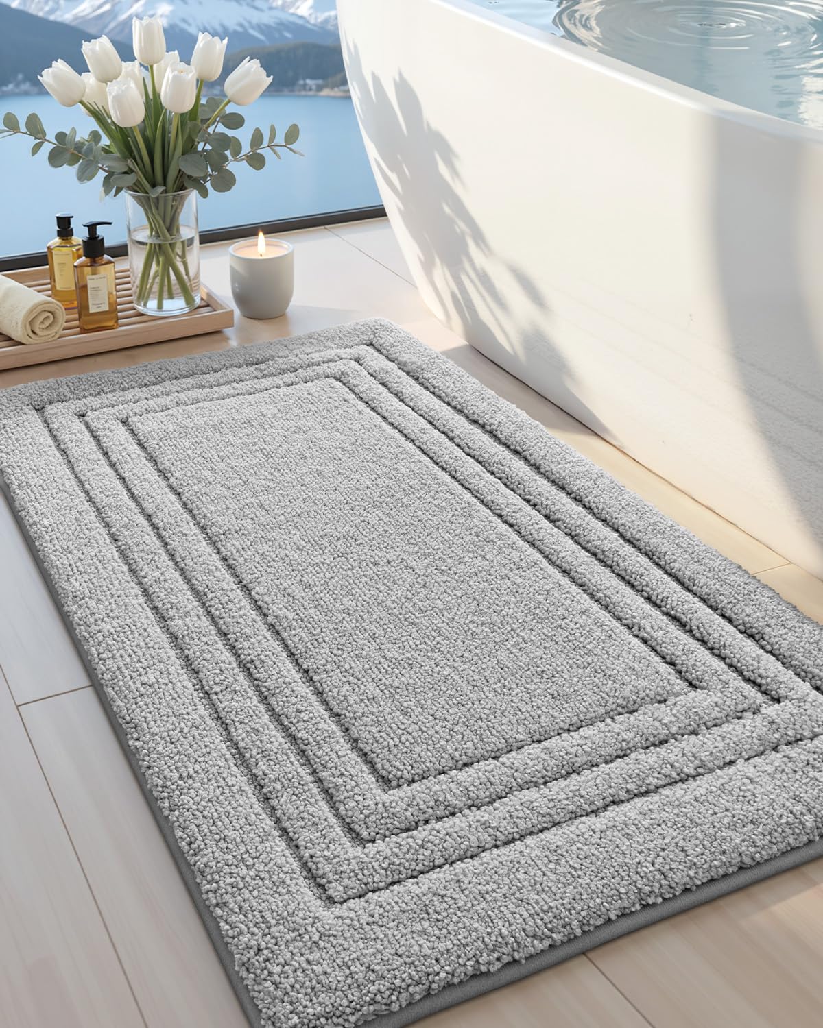 DEXI Bath Mats Bathroom Rug, 32x20 Non Slip Bathroom Rugs Washable, Absorbent Bathmat Quick Dry for Shower Floor Sink, Beige