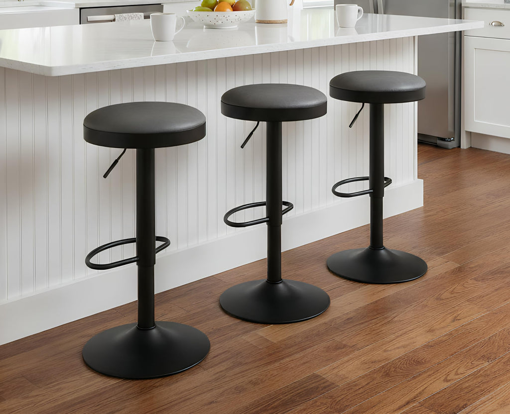 EALSON Modern Swivel Bar Stool Adjustable Counter Height Backless Barstools with Metal Base Leather Upholstered Round Bar Stool Chairs for Kitchen Island/Pub/Breakfast Bar, Beige 1PC