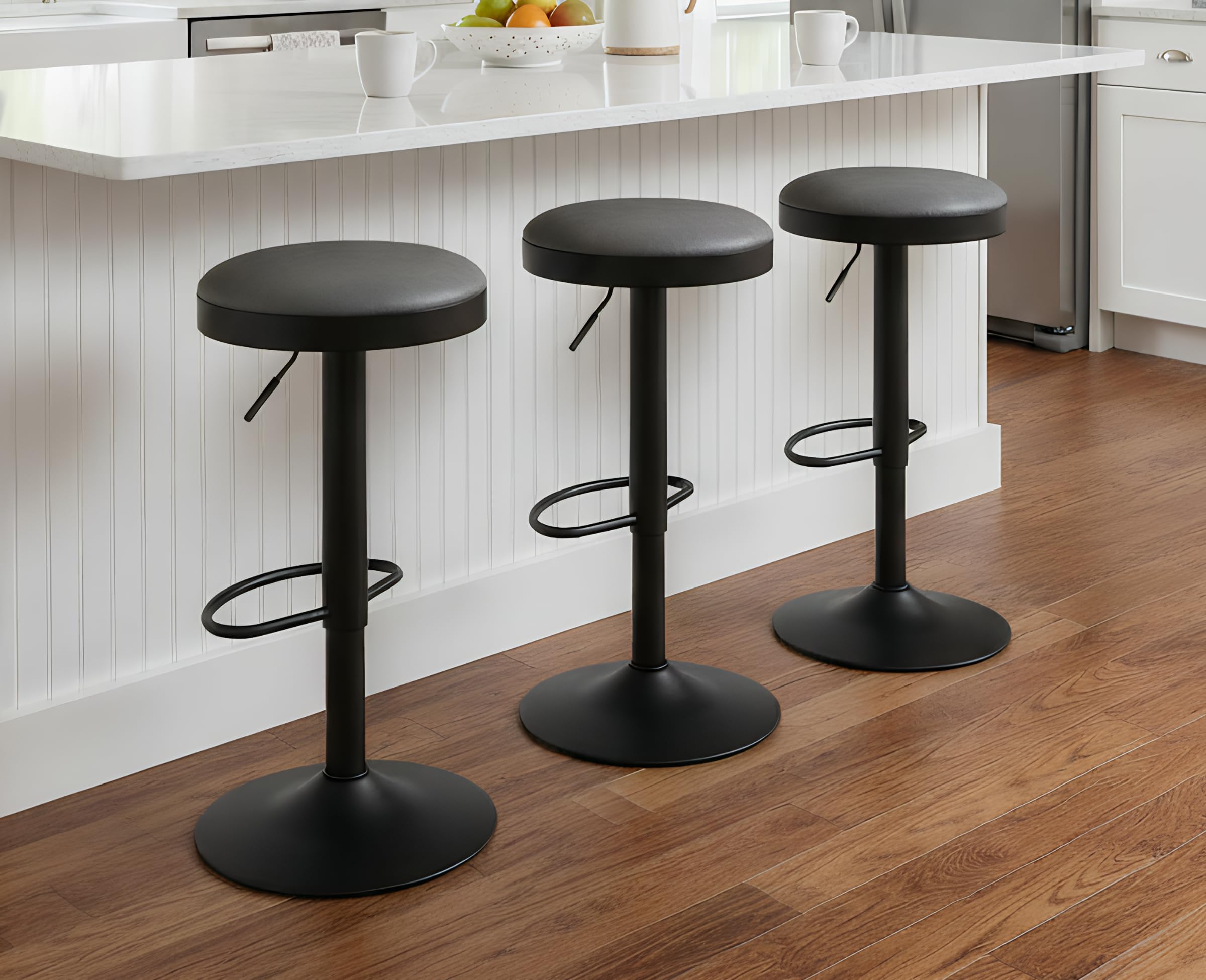 EALSON Modern Swivel Bar Stool Adjustable Counter Height Backless Barstools with Metal Base Leather Upholstered Round Bar Stool Chairs for Kitchen Island/Pub/Breakfast Bar, Beige 1PC