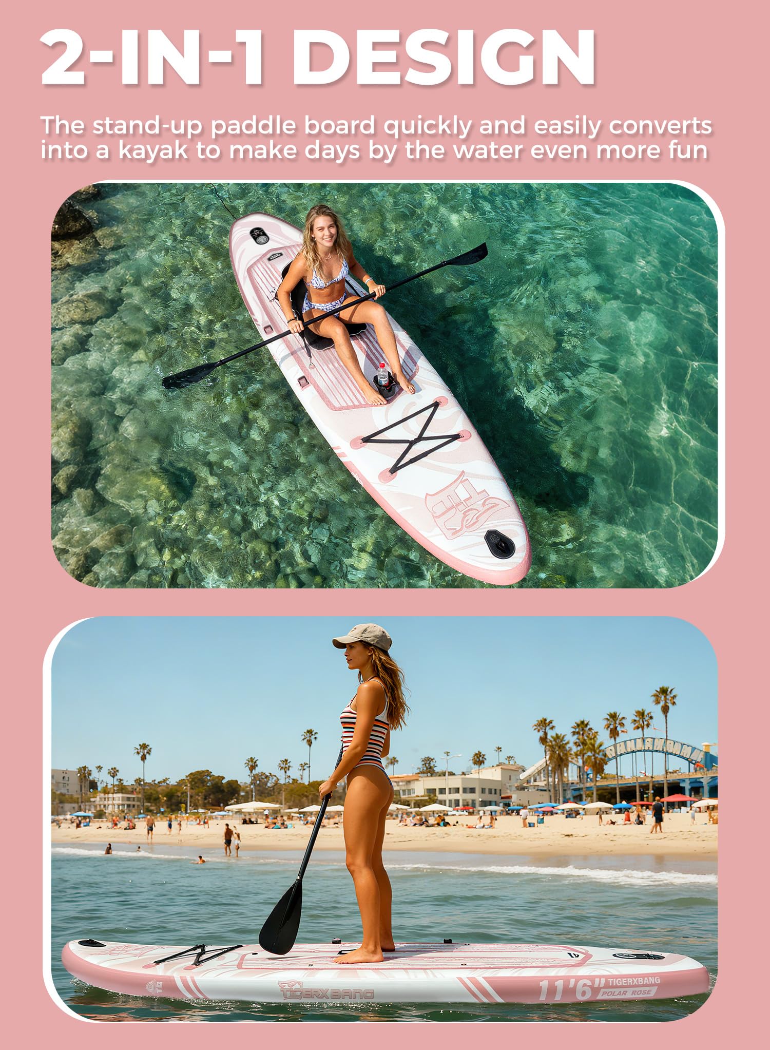 TIGERXBANG 11'6"/11'/10' Inflatable Paddle Board with Complete Accessories, Versatile Premium Paddle Boards for Adults/Youth, Stand Up Paddle Board Polar/Wave/Sunny Wave Collection