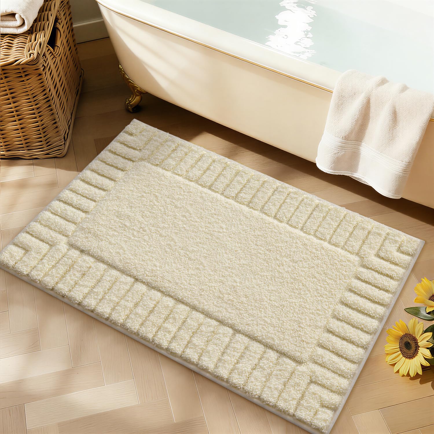 LUMI Bathroom Rugs Non Slip with Rubber Backing, Extra Soft Plush Microfiber Bath Rug Absorbent, Machine Washable Bath Mat Quick Dry for Tub, Shower, Hotel, Beige, 16"x24"