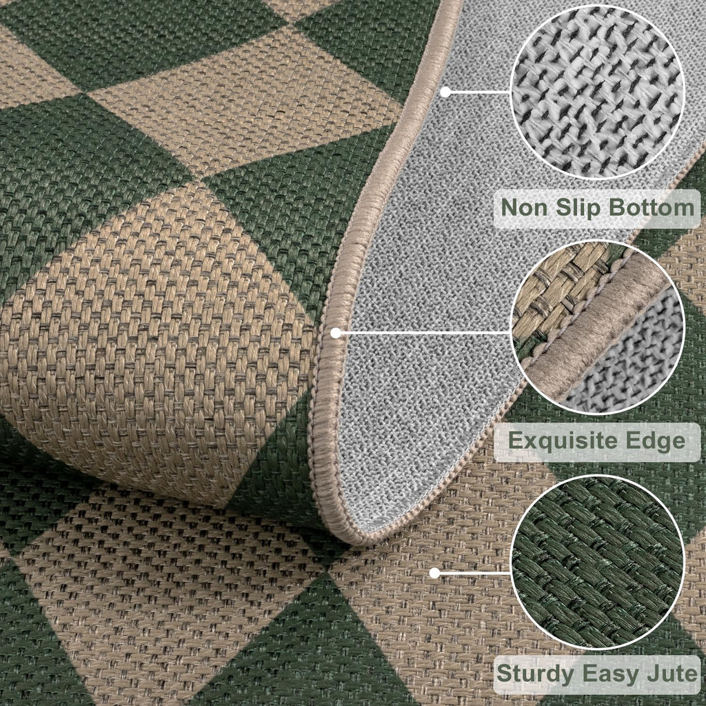 Rugalia Easy Jute Checkered Entryway Rug, 2x3 Black Modern Indoor Outdoor Doormat, Washable Non-Slip Neutral Small Kitchen Rug Farmhouse Diamond Throw Rugs for Entrance Bedroom Bathroom